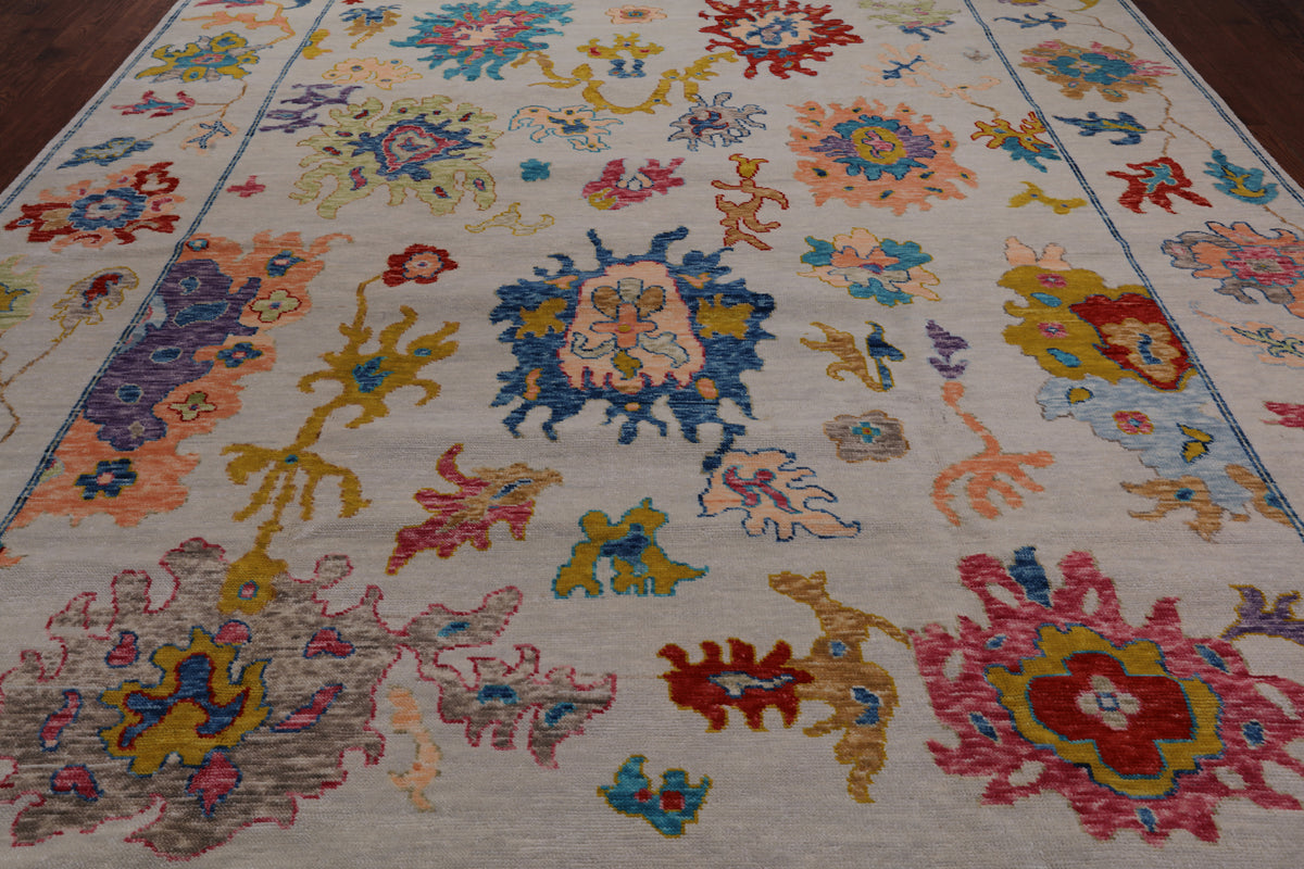 SUPER SALE Ivory Turkish Oushak Hand Knotted Wool Rug - 10' 3" X 13' 9"