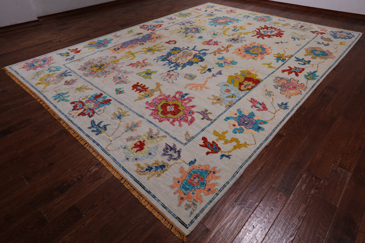 SUPER SALE Ivory Turkish Oushak Hand Knotted Wool Rug - 10' 3" X 13' 9"