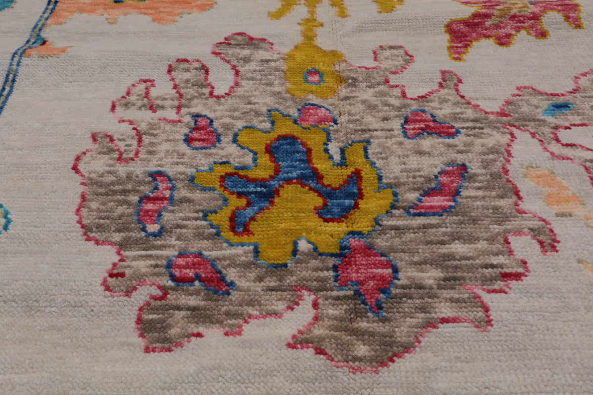 SUPER SALE Ivory Turkish Oushak Hand Knotted Wool Rug - 10' 3" X 13' 9"