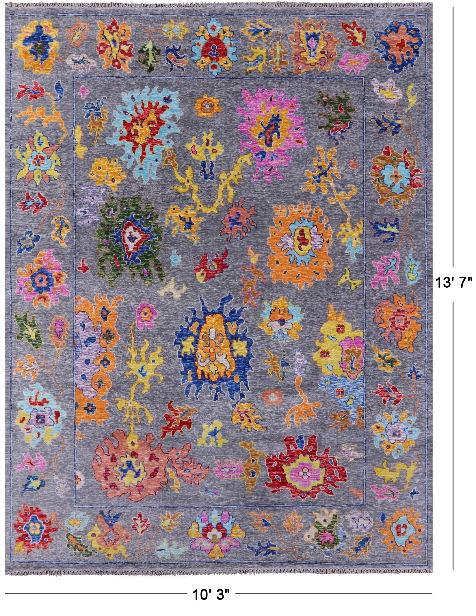 Grey Turkish Oushak Hand Knotted Wool Rug - 10' 3" X 13' 7" - Golden Nile