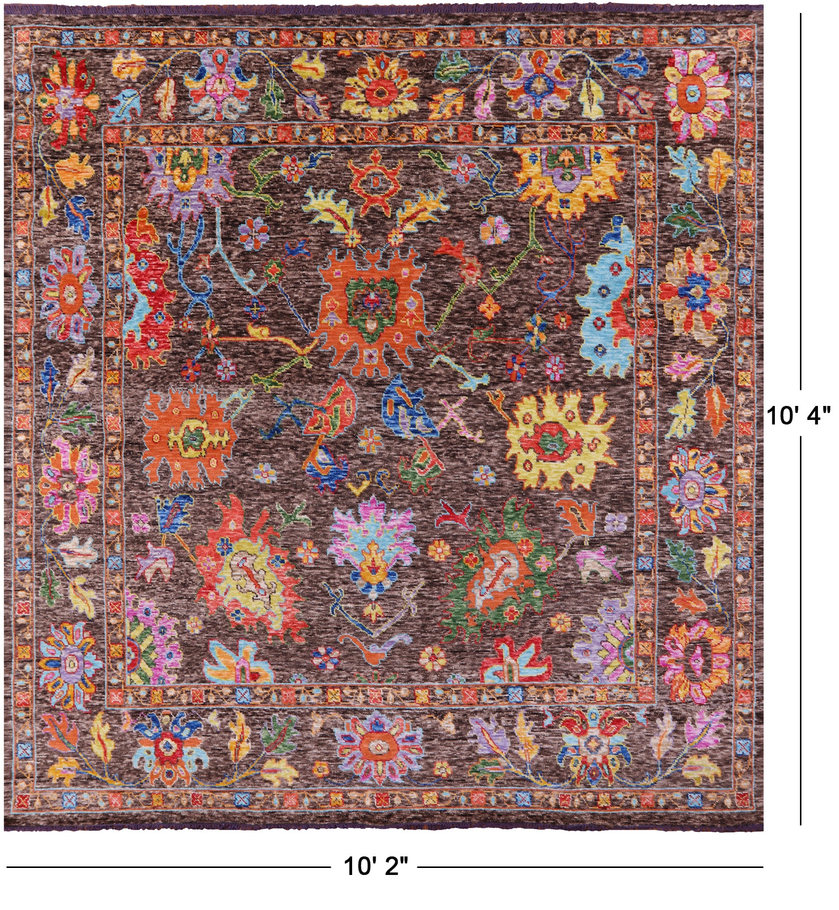 Brown Square Turkish Oushak Hand Knotted Wool Rug - 10' 2" X 10' 4" - Golden Nile