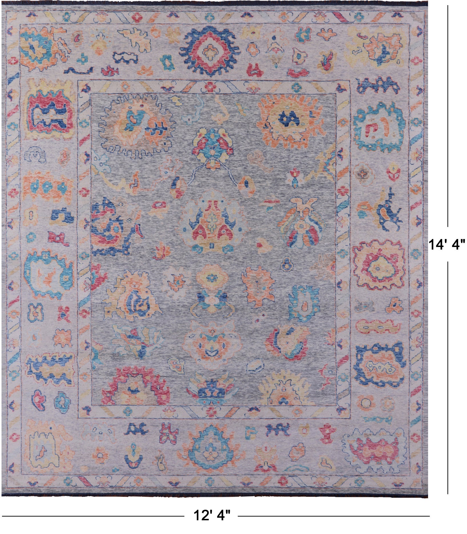 Grey Turkish Oushak Handmade Wool Rug - 12' 4" X 14' 4" - Golden Nile
