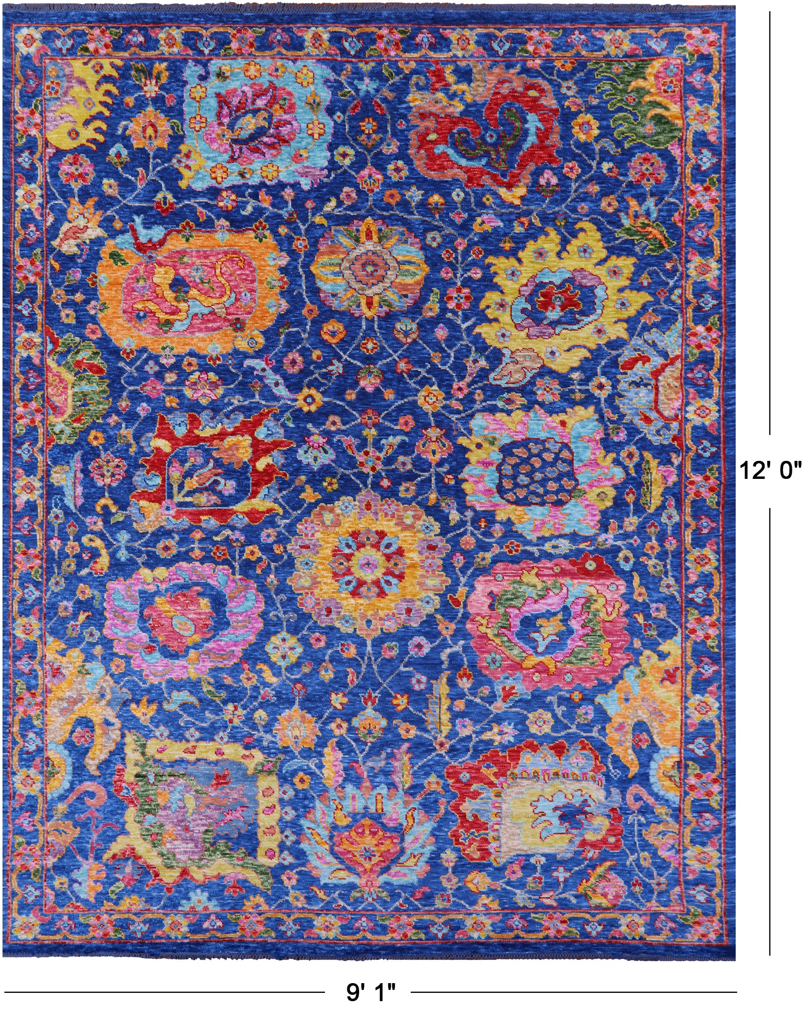 Blue Turkish Oushak Hand Knotted Wool Rug - 9' 1" X 12' 0" - Golden Nile