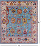Blue Turkish Oushak Hand Knotted Wool Rug - 8' 3" X 9' 8" - Golden Nile