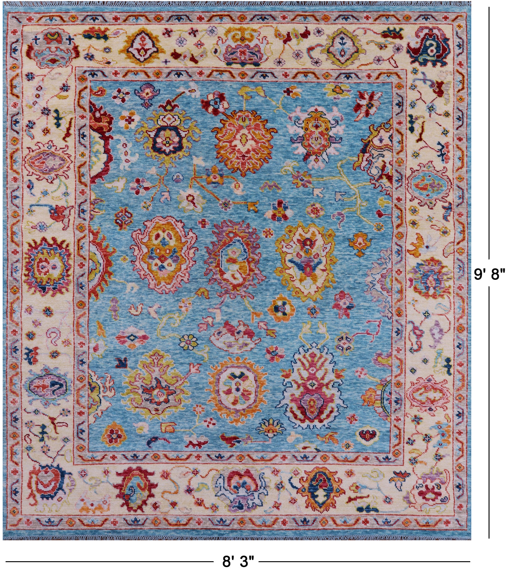 Blue Turkish Oushak Hand Knotted Wool Rug - 8' 3" X 9' 8" - Golden Nile