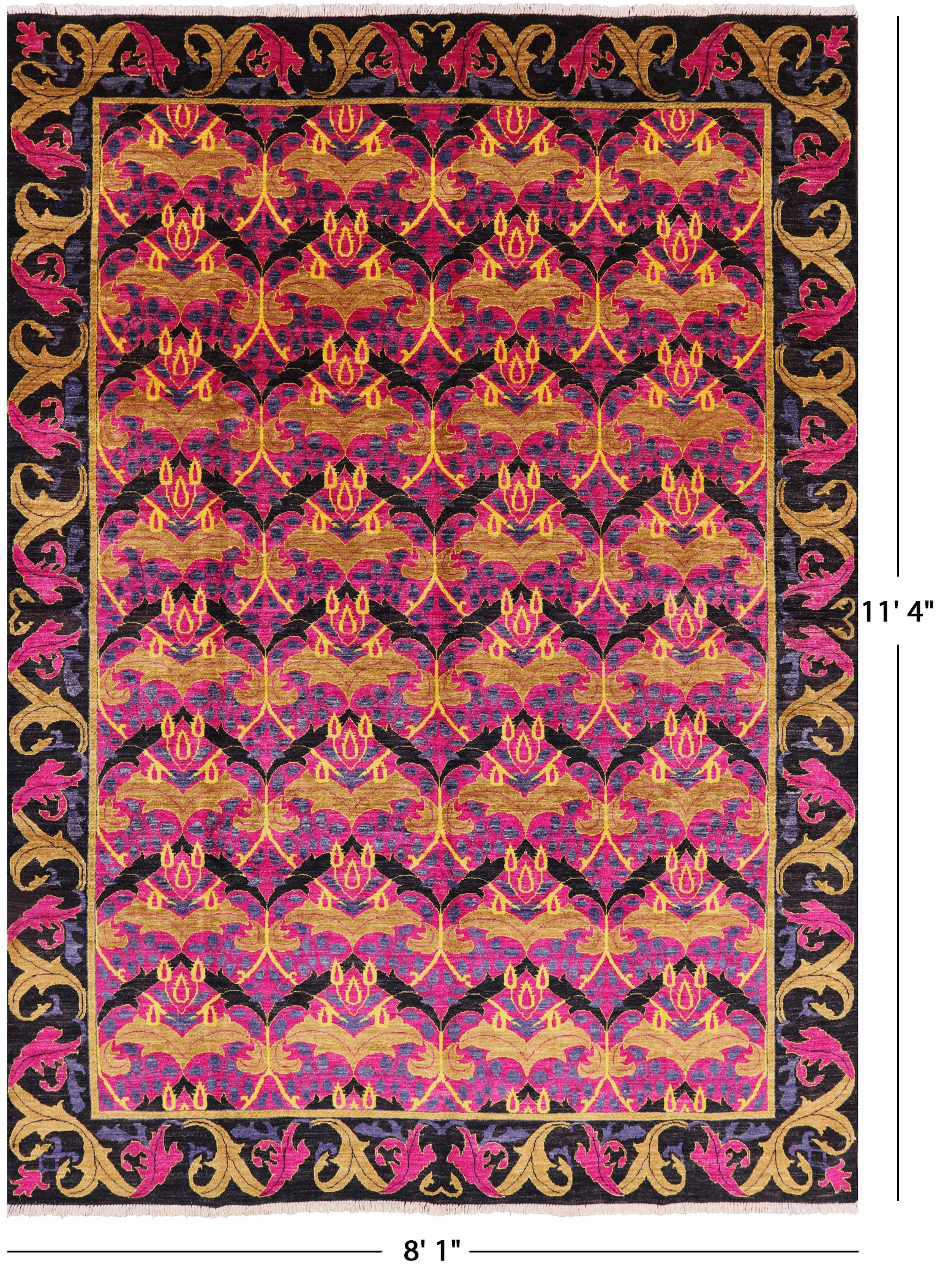 Pink William Morris Hand Knotted Wool Area Rug - 8' 1" X 11' 4" - Golden Nile