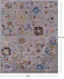 Grey Turkish Oushak Hand Knotted Wool Rug - 9' 3" X 11' 11" - Golden Nile