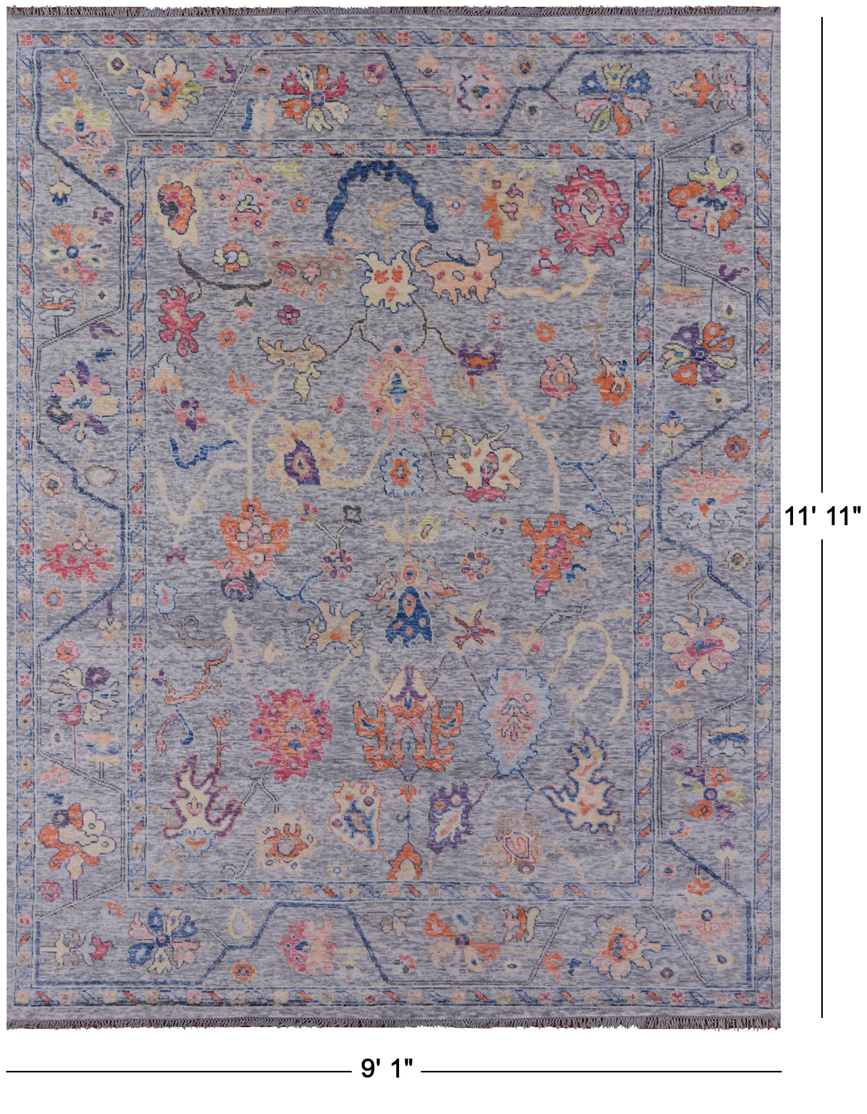 Grey Turkish Oushak Hand Knotted Wool Rug - 9' 1" X 11' 11" - Golden Nile