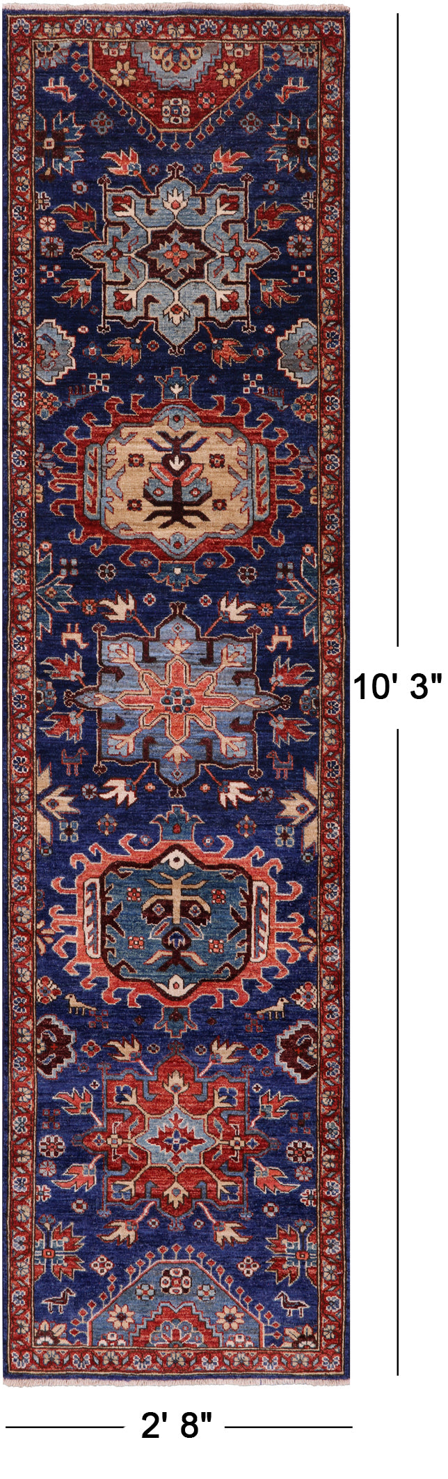 Blue Persian Fine Serapi Handmade Wool Runner Rug - 2' 8" X 10' 3" - Golden Nile