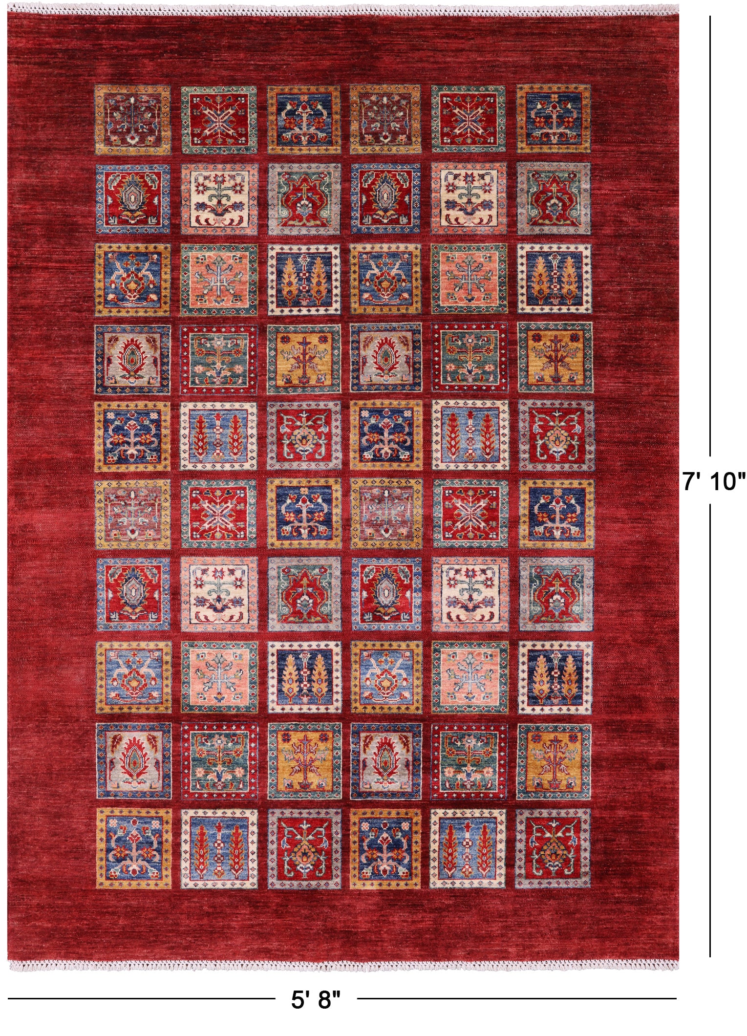 Red Garden Design Persian Hand Knotted Wool Rug - 5' 8" X 7' 10" - Golden Nile
