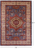 Blue Geometric Persian Mamluk Hand Knotted Wool Rug - 5' 8" X 8' 2" - Golden Nile