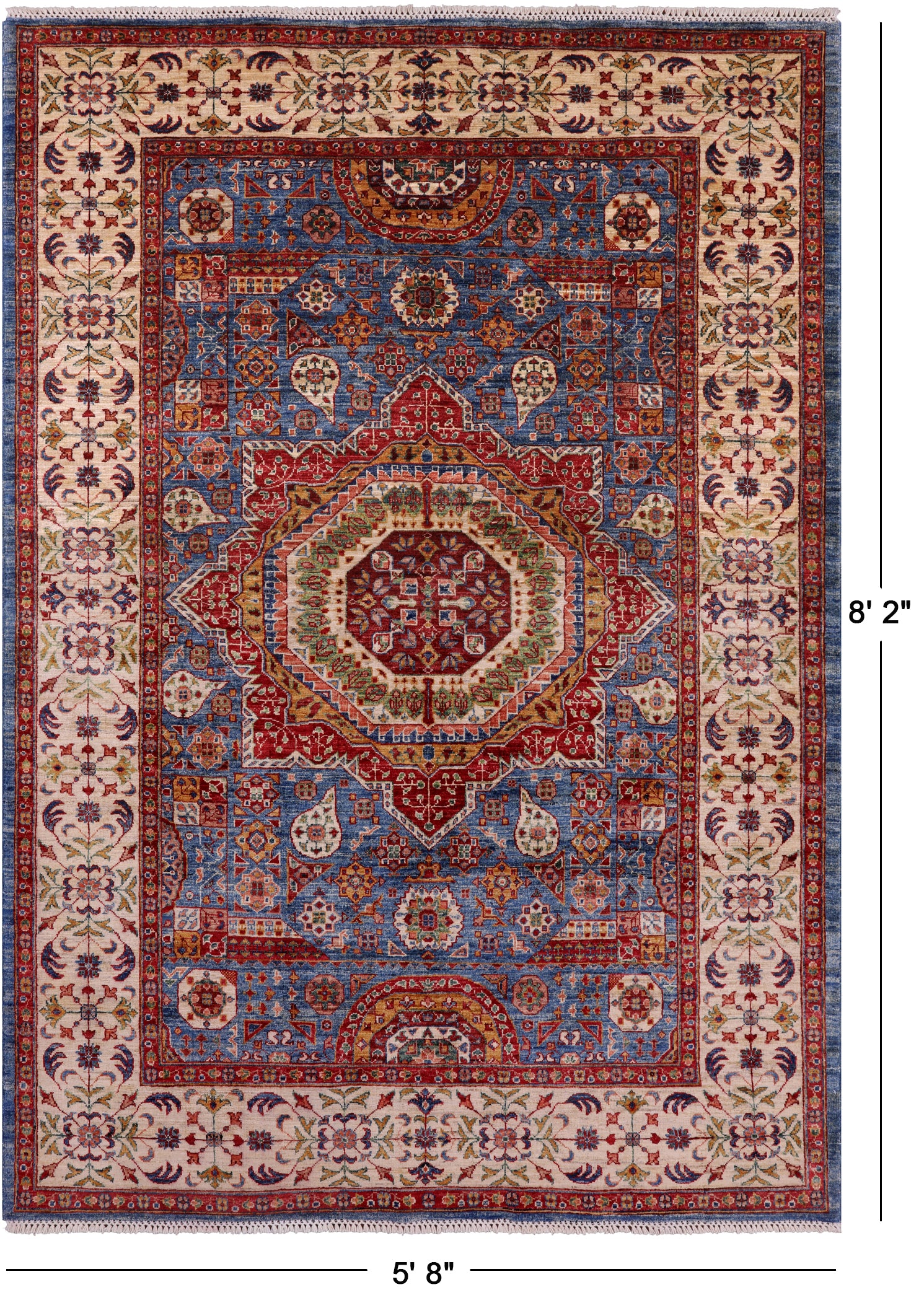 Blue Geometric Persian Mamluk Hand Knotted Wool Rug - 5' 8" X 8' 2" - Golden Nile