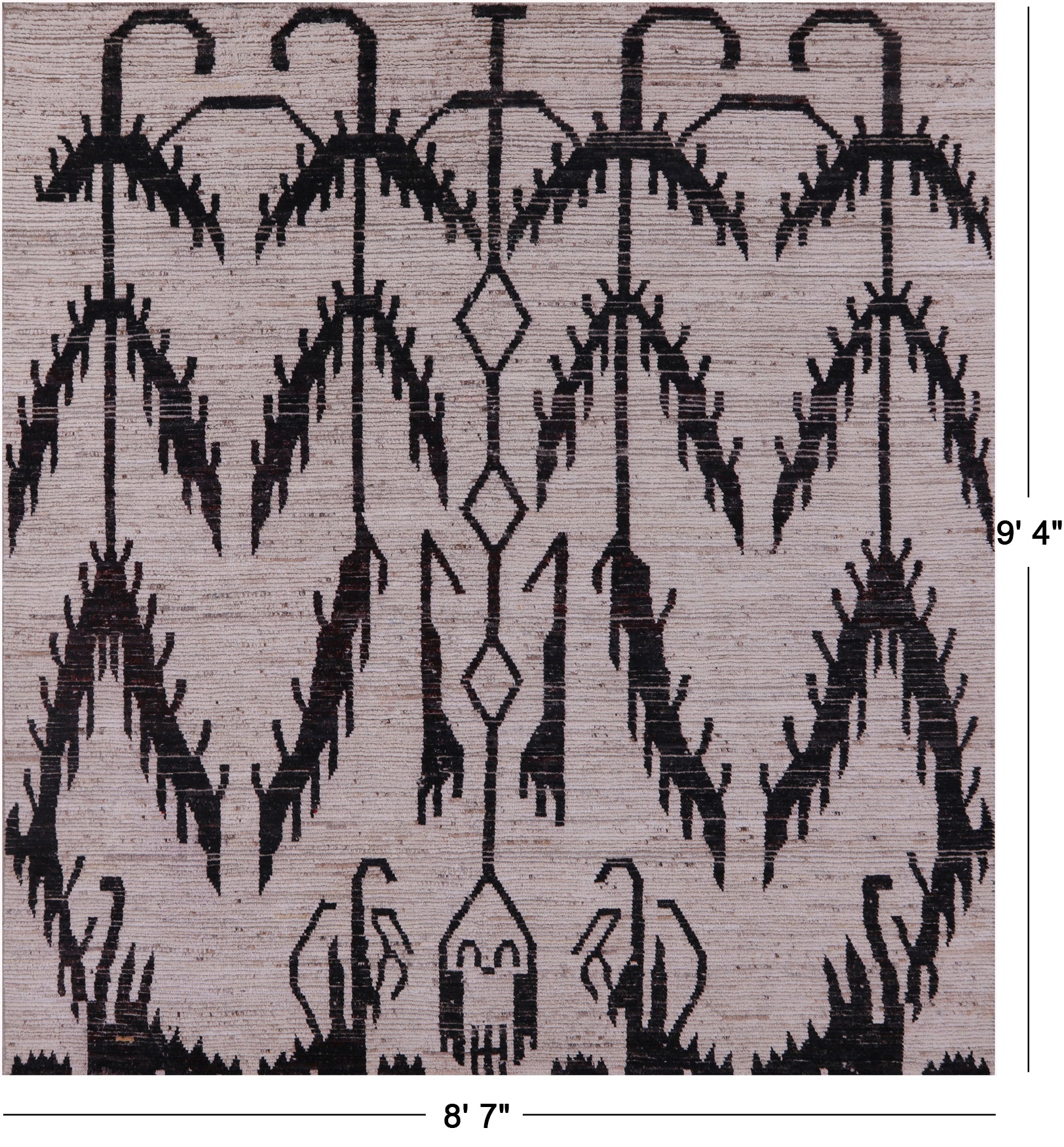 Square Tribal Moroccan Hand Knotted Wool On Wool Rug - 8' 7" X 9' 4" - Golden Nile