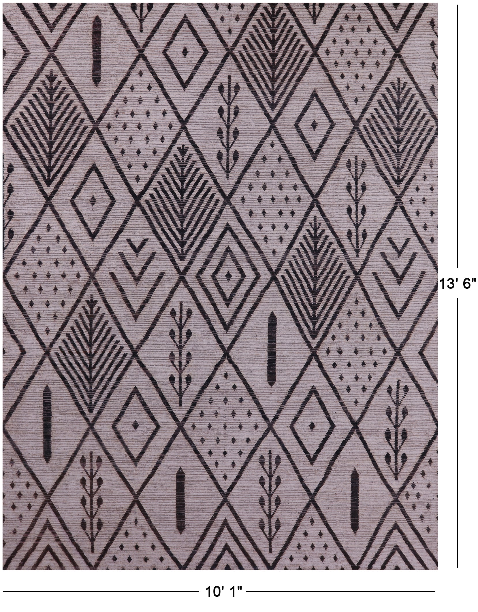 Ivory Tribal Moroccan Hand Knotted Wool On Wool Rug - 10' 1" X 13' 6" - Golden Nile