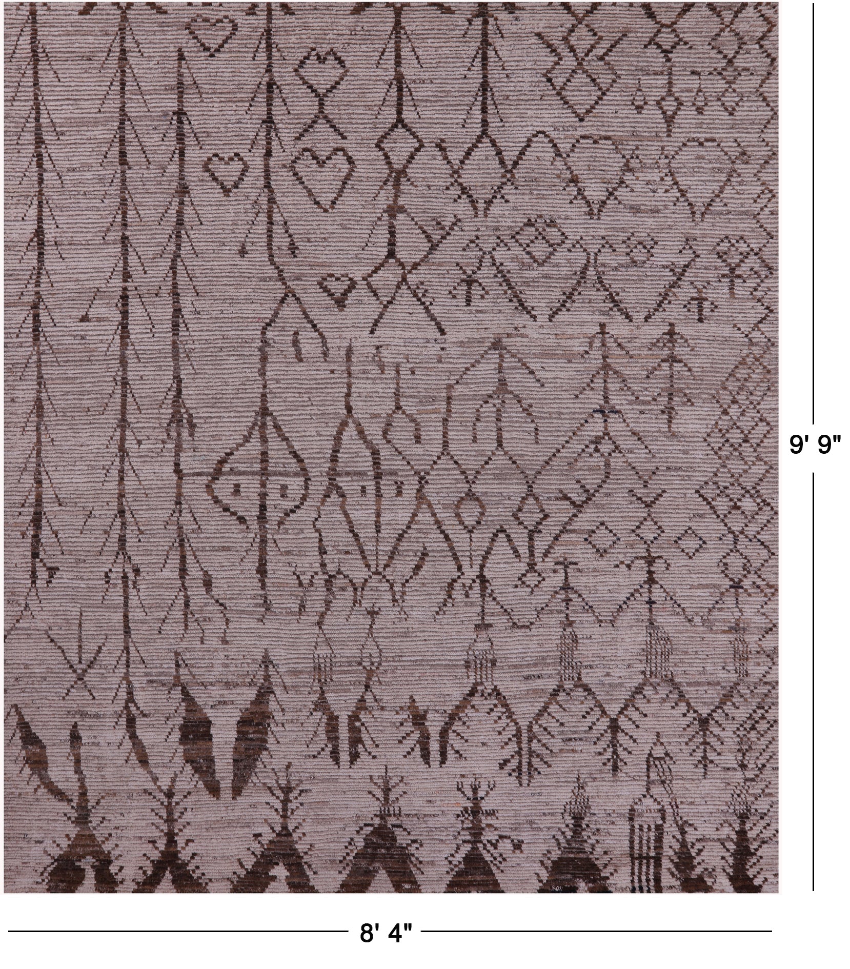 Tribal Moroccan Hand Knotted Wool On Wool Rug - 8' 4" X 9' 9" - Golden Nile