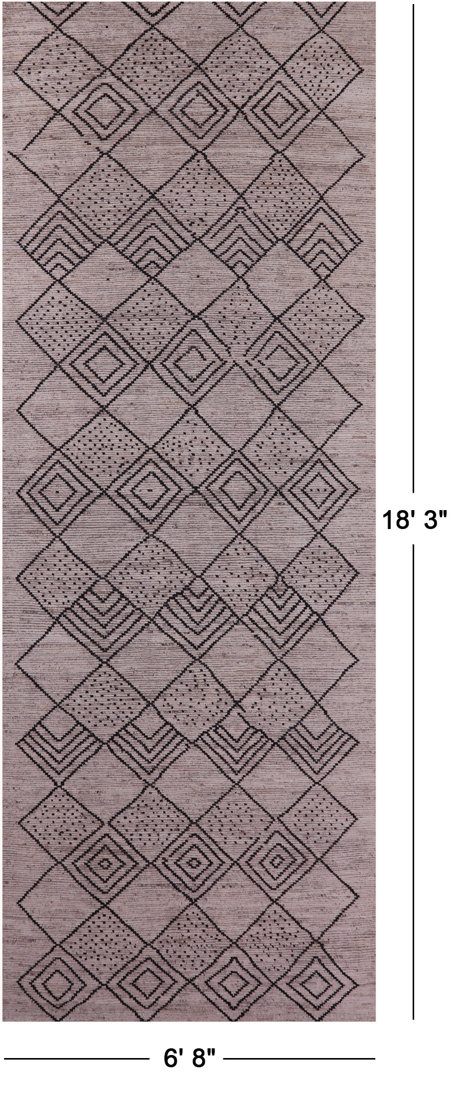 Tribal Moroccan Hand Knotted Wool On Wool Rug - 6' 8" X 18' 3" - Golden Nile