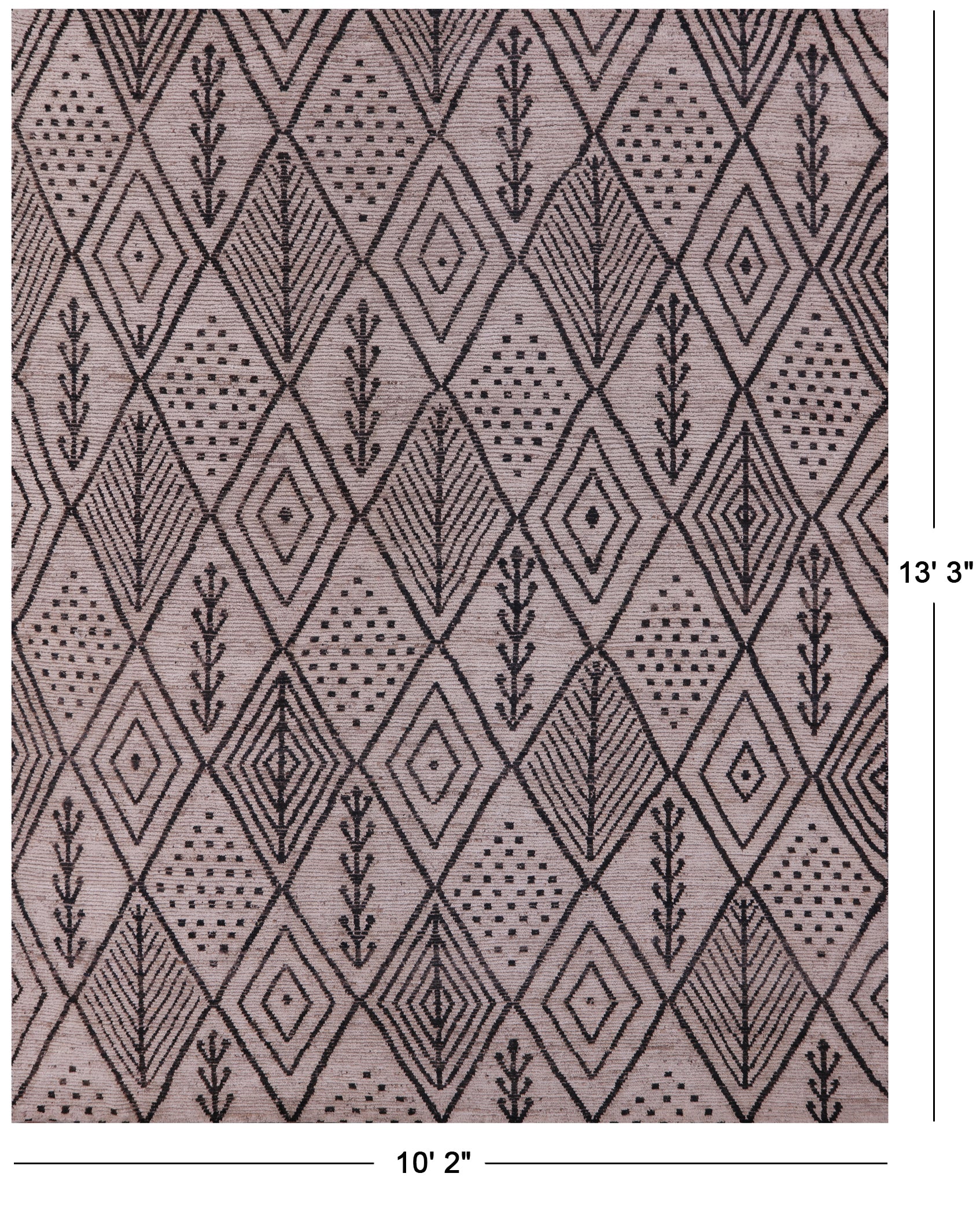 Tribal Moroccan Hand Knotted Wool On Wool Rug - 10' 2" X 13' 3" - Golden Nile