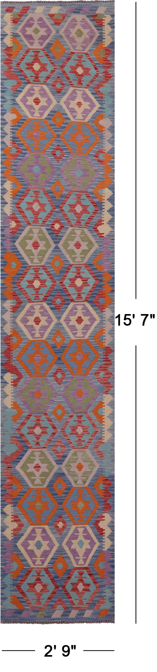 Reversible Kilim Flat Weave Wool On Wool Runner Rug - 2' 9" X 15' 7" - Golden Nile