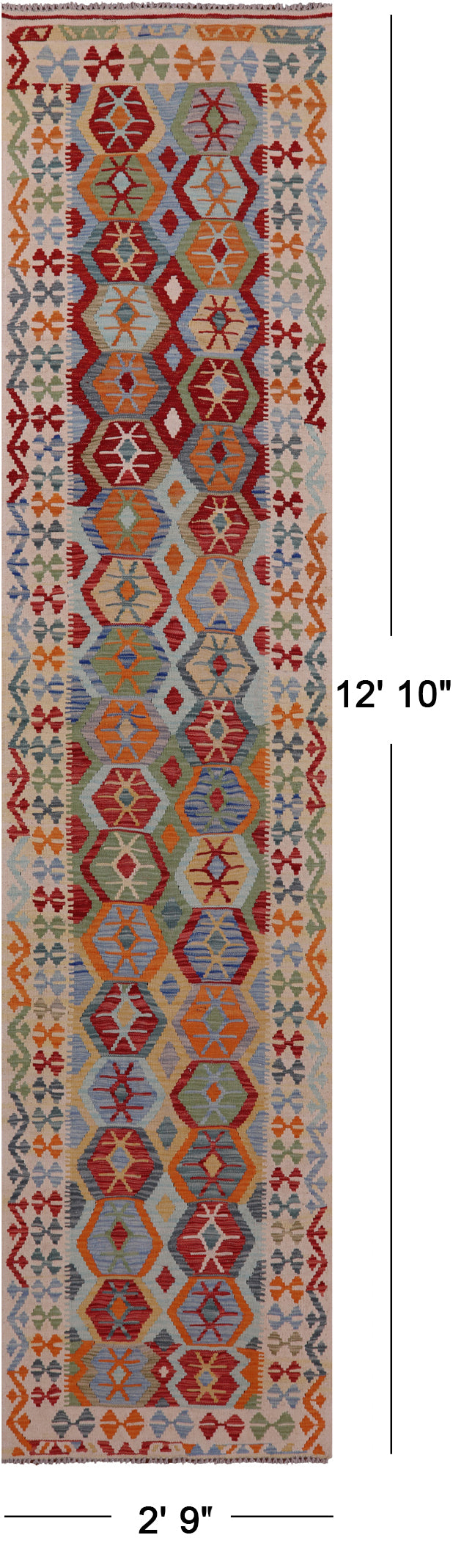 Reversible Kilim Flat Weave Wool On Wool Runner Rug - 2' 9" X 12' 10" - Golden Nile