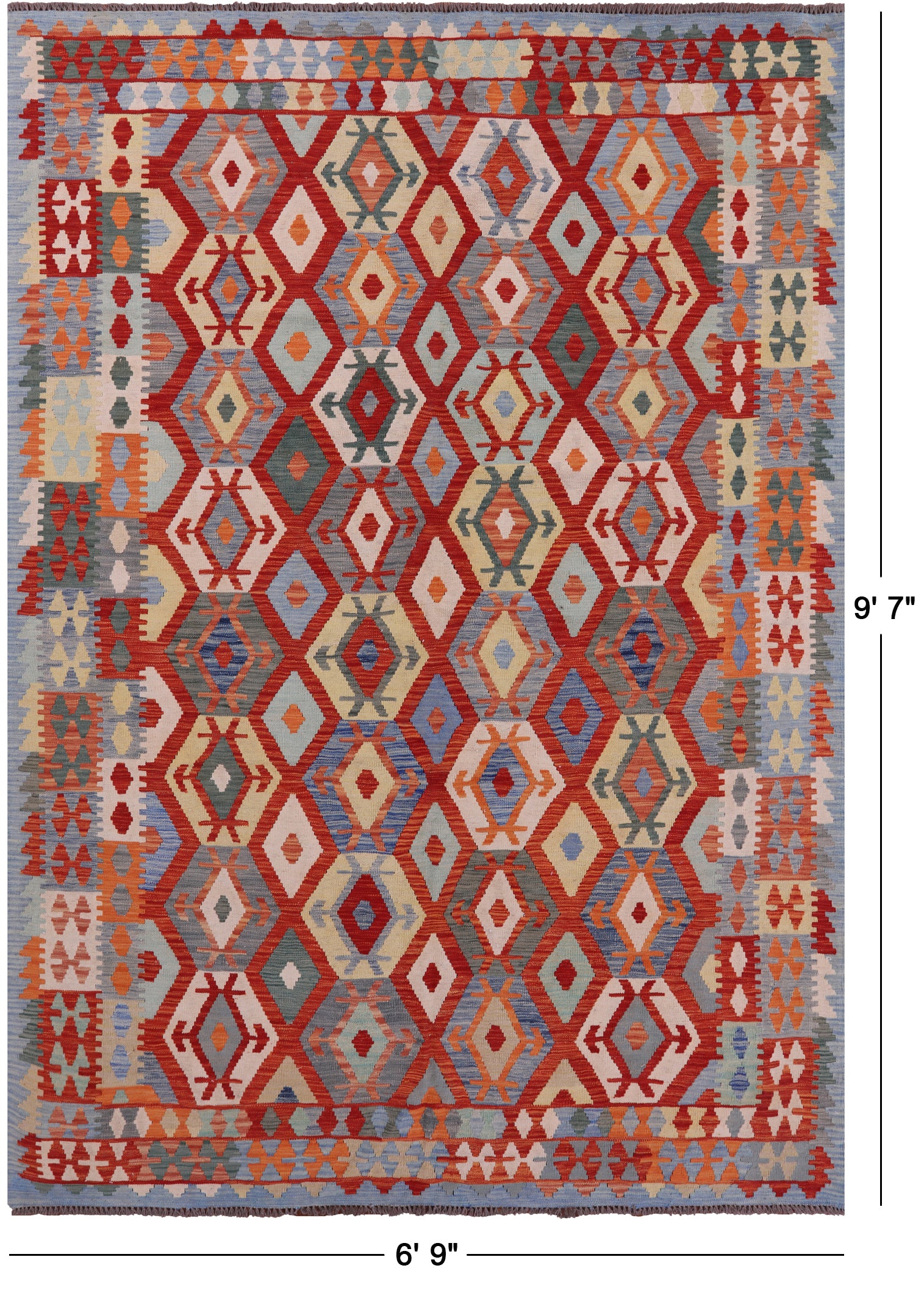 Reversible Kilim Flat Weave Wool On Wool Rug - 6' 9" X 9' 7" - Golden Nile