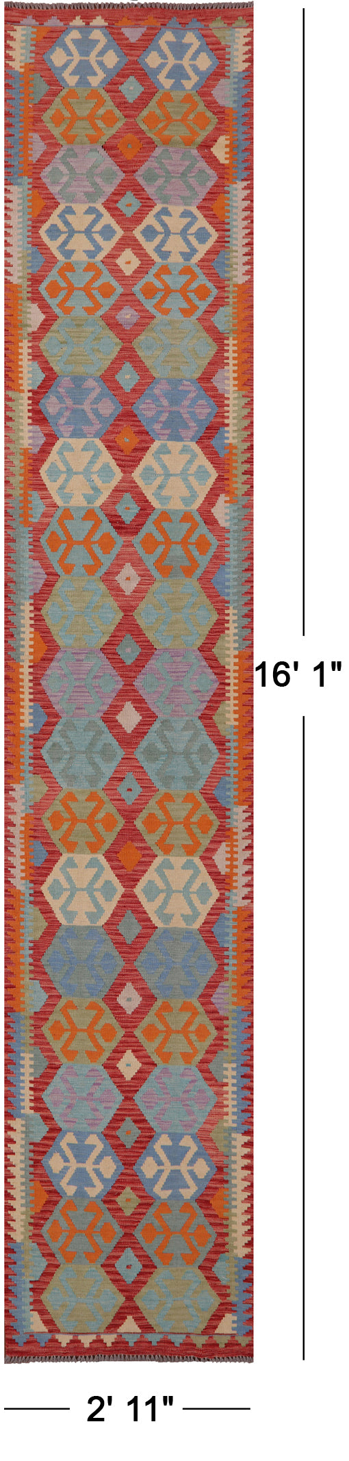 Reversible Kilim Flat Weave Wool On Wool Runner Rug - 2' 11" X 16' 1" - Golden Nile