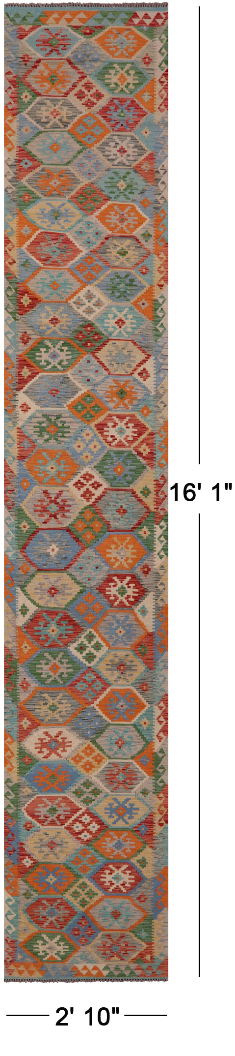 Reversible Kilim Flat Weave Wool On Wool Runner Rug - 2' 10" X 16' 1" - Golden Nile