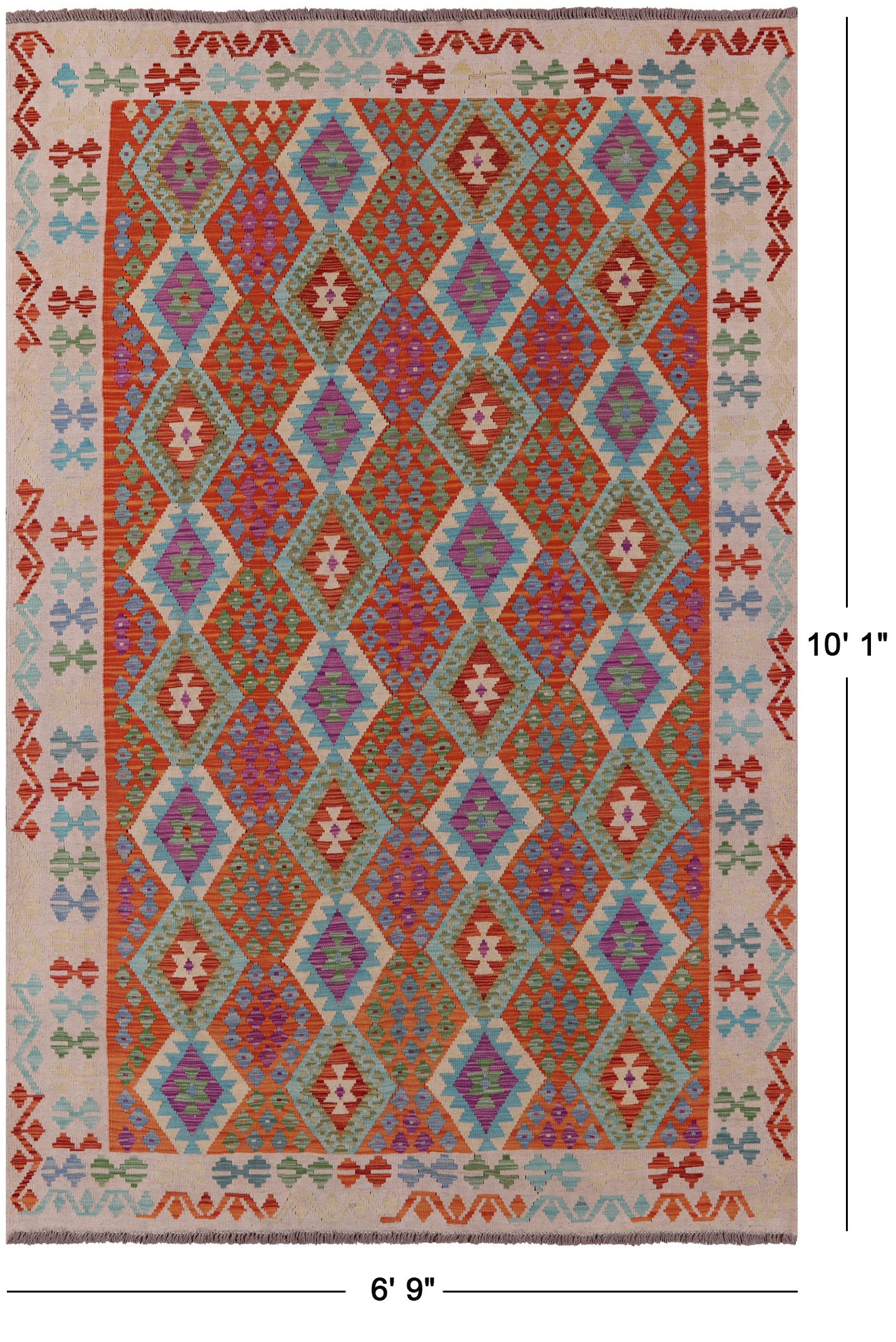 Reversible Kilim Flat Weave Wool On Wool Rug - 6' 9" X 10' 1" - Golden Nile