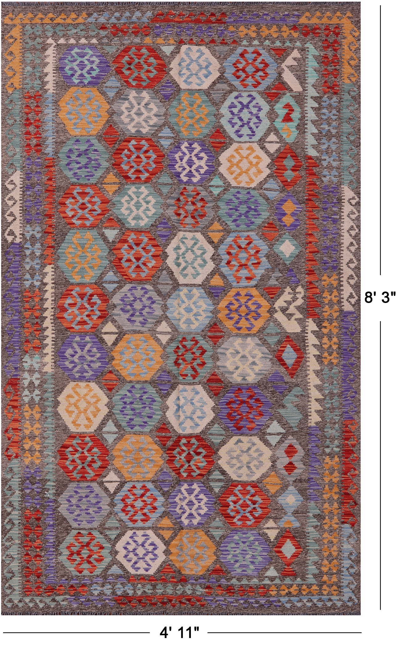 Reversible Kilim Flat Weave Wool On Wool Rug - 4' 11" X 8' 3" - Golden Nile