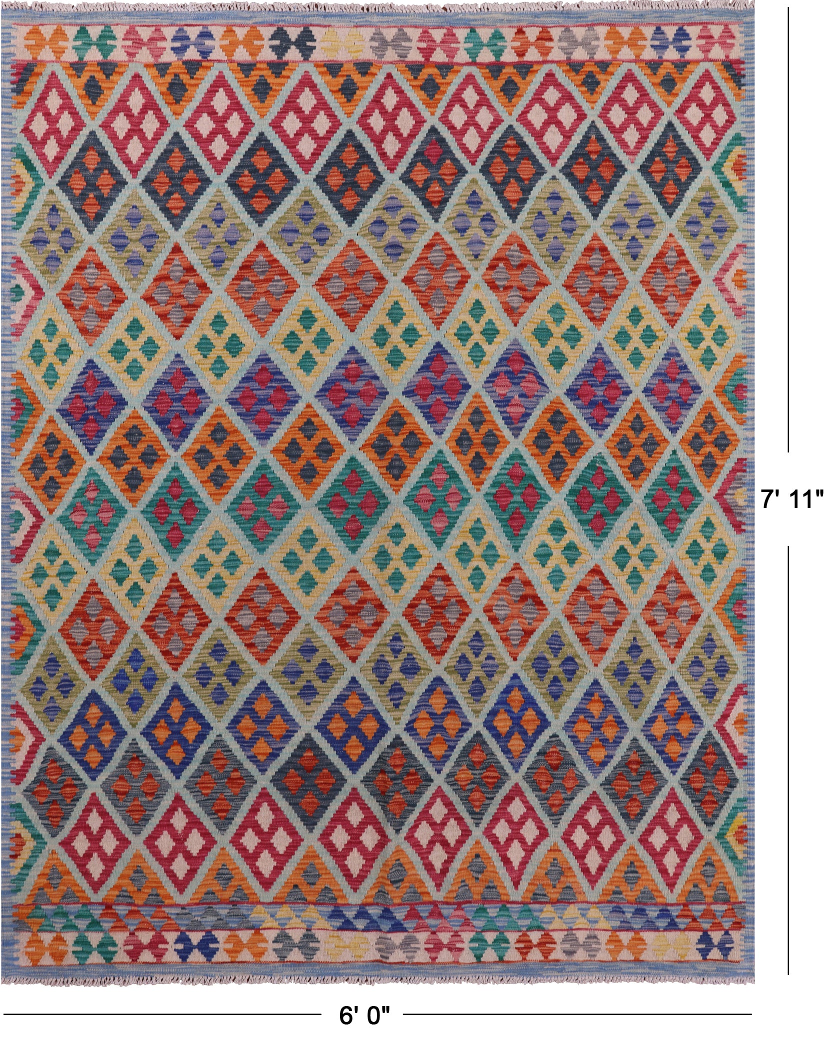 Reversible Kilim Flat Weave Wool On Wool Rug - 6' 0" X 7' 11" - Golden Nile