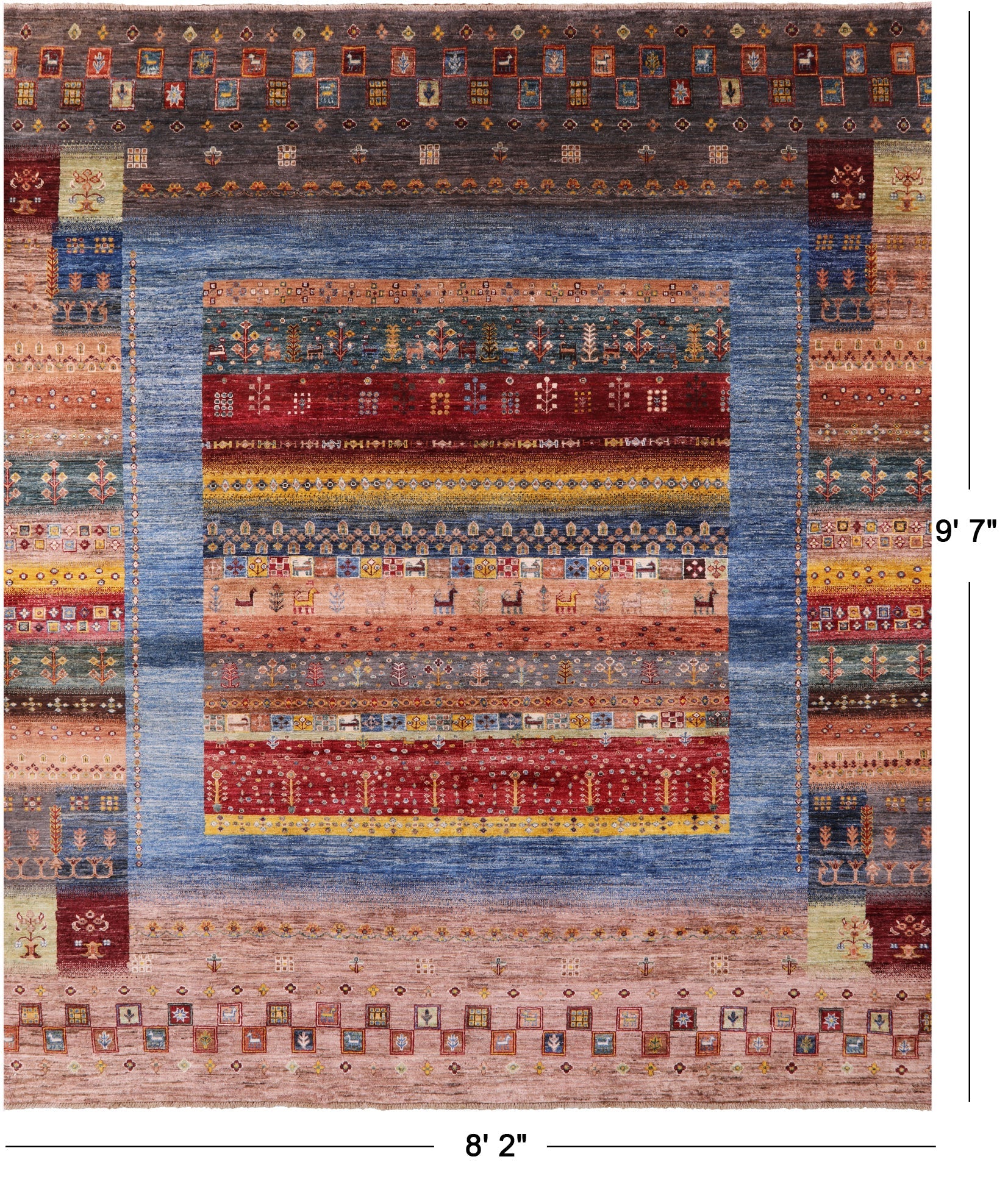 Tribal Persian Gabbeh Handmade Wool Rug - 8' 2" X 9' 7" - Golden Nile