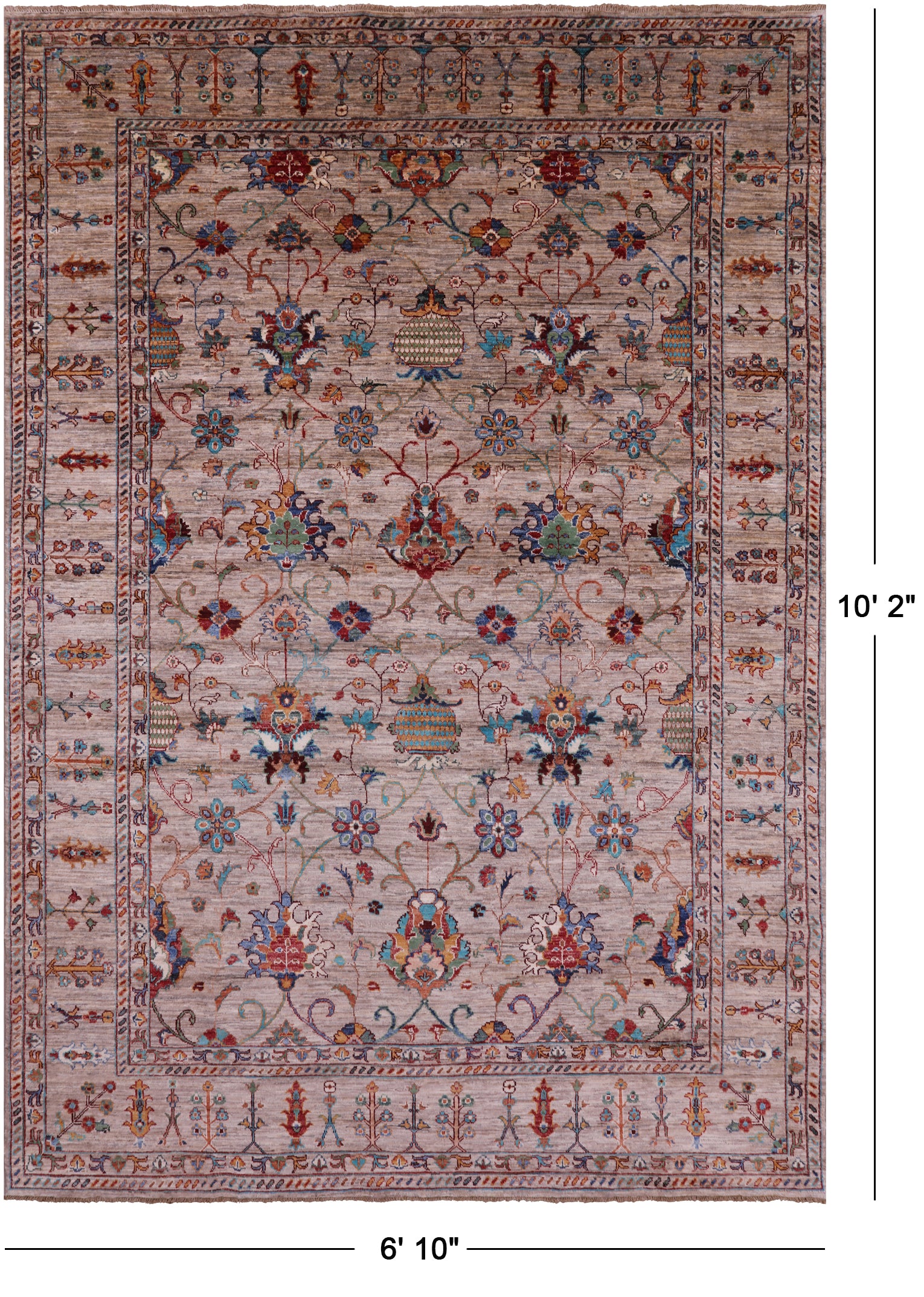 Peshawar Hand Knotted Wool Rug - 6' 10" X 10' 2" - Golden Nile