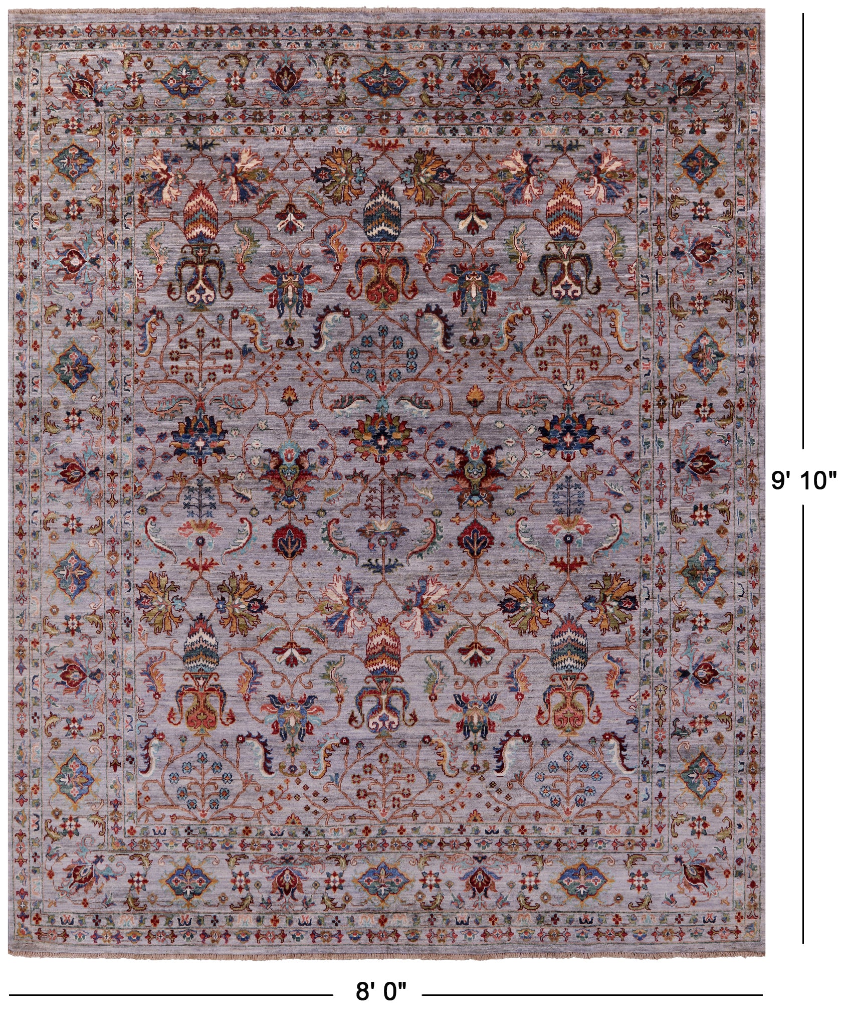 Grey Peshawar Hand Knotted Wool Rug - 8' 0" X 9' 10" - Golden Nile