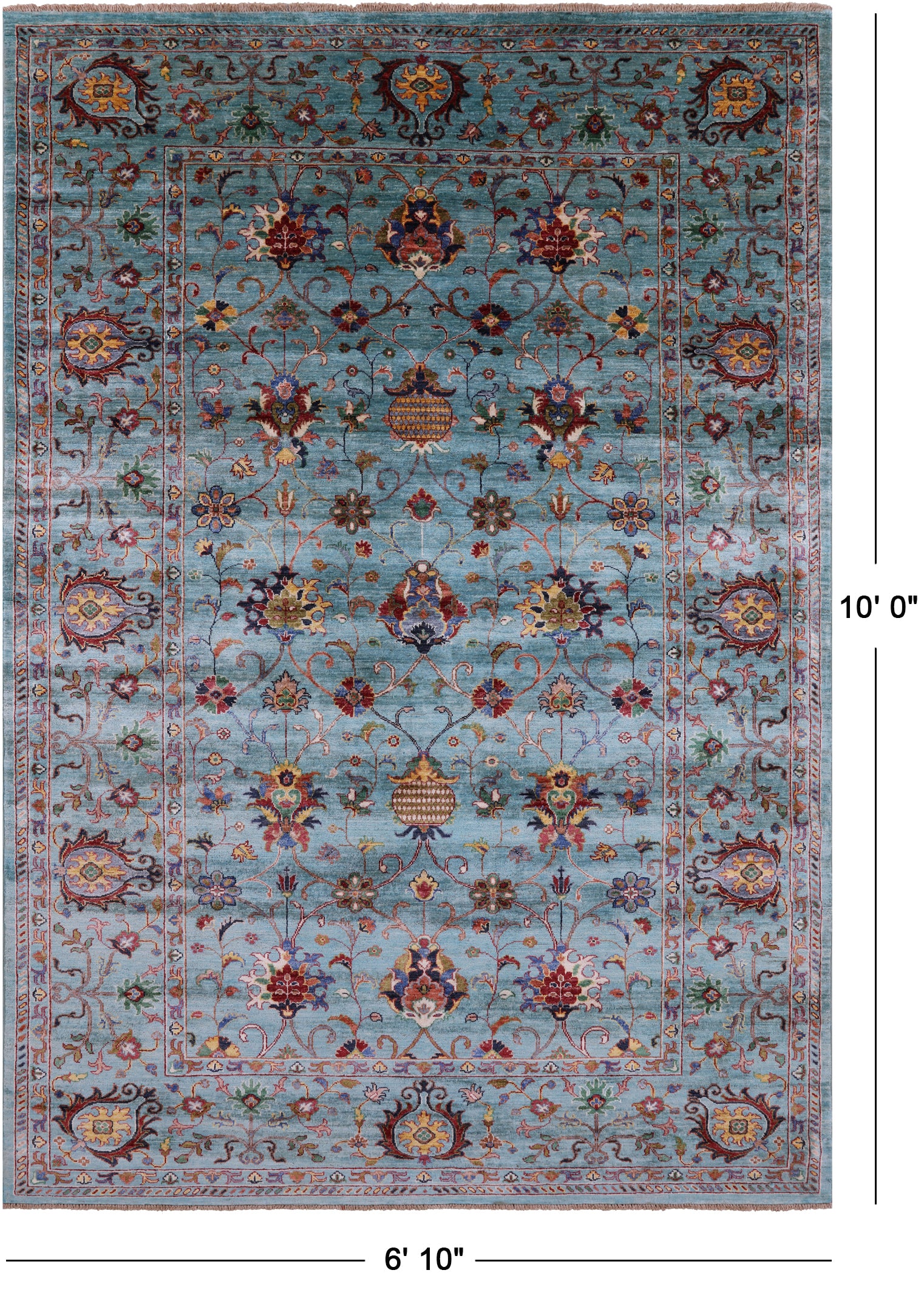 Peshawar Hand Knotted Wool Rug - 6' 10" X 10' 0" - Golden Nile
