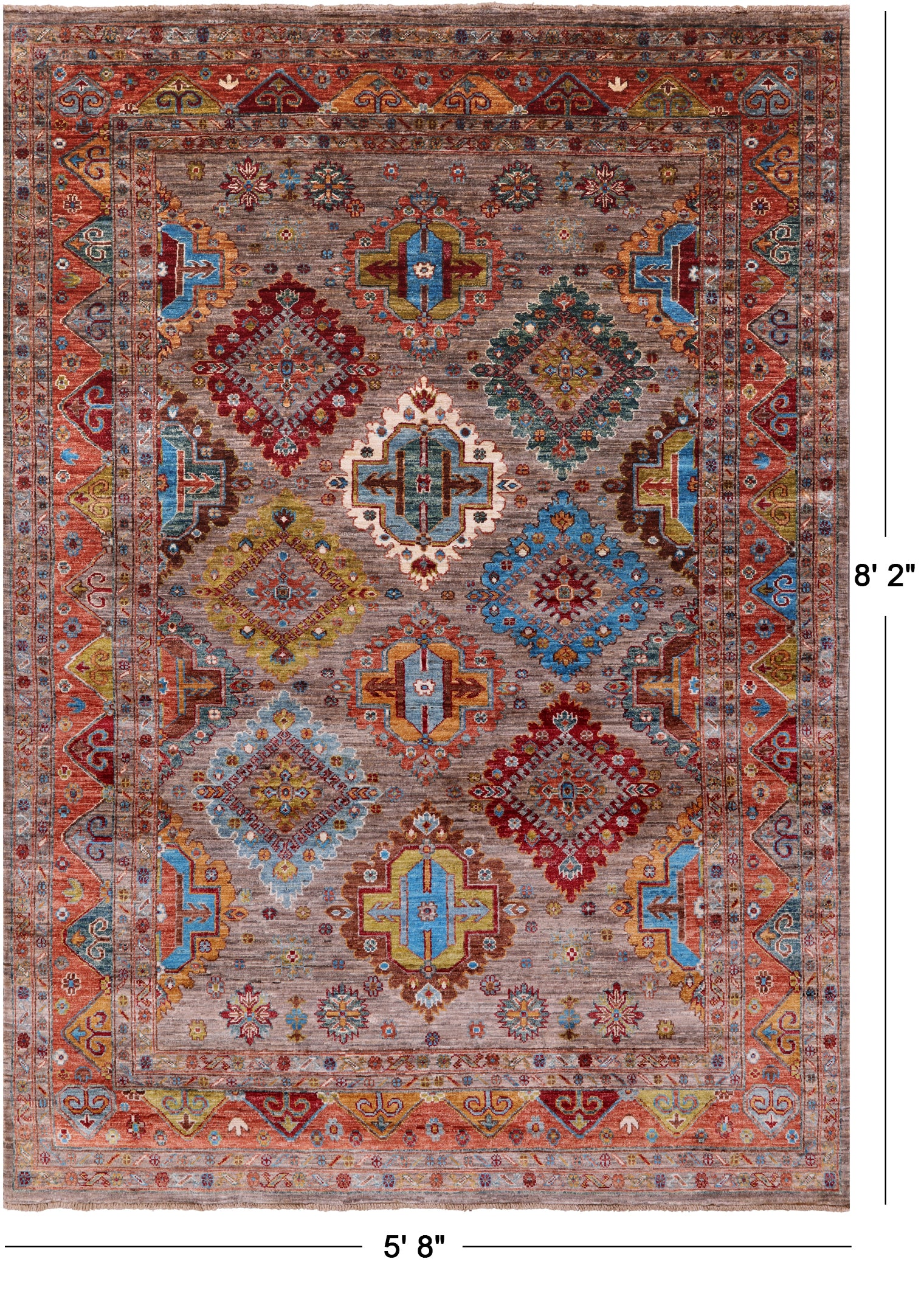 Super Kazak Hand Knotted Wool Rug - 5' 8" X 8' 2" - Golden Nile