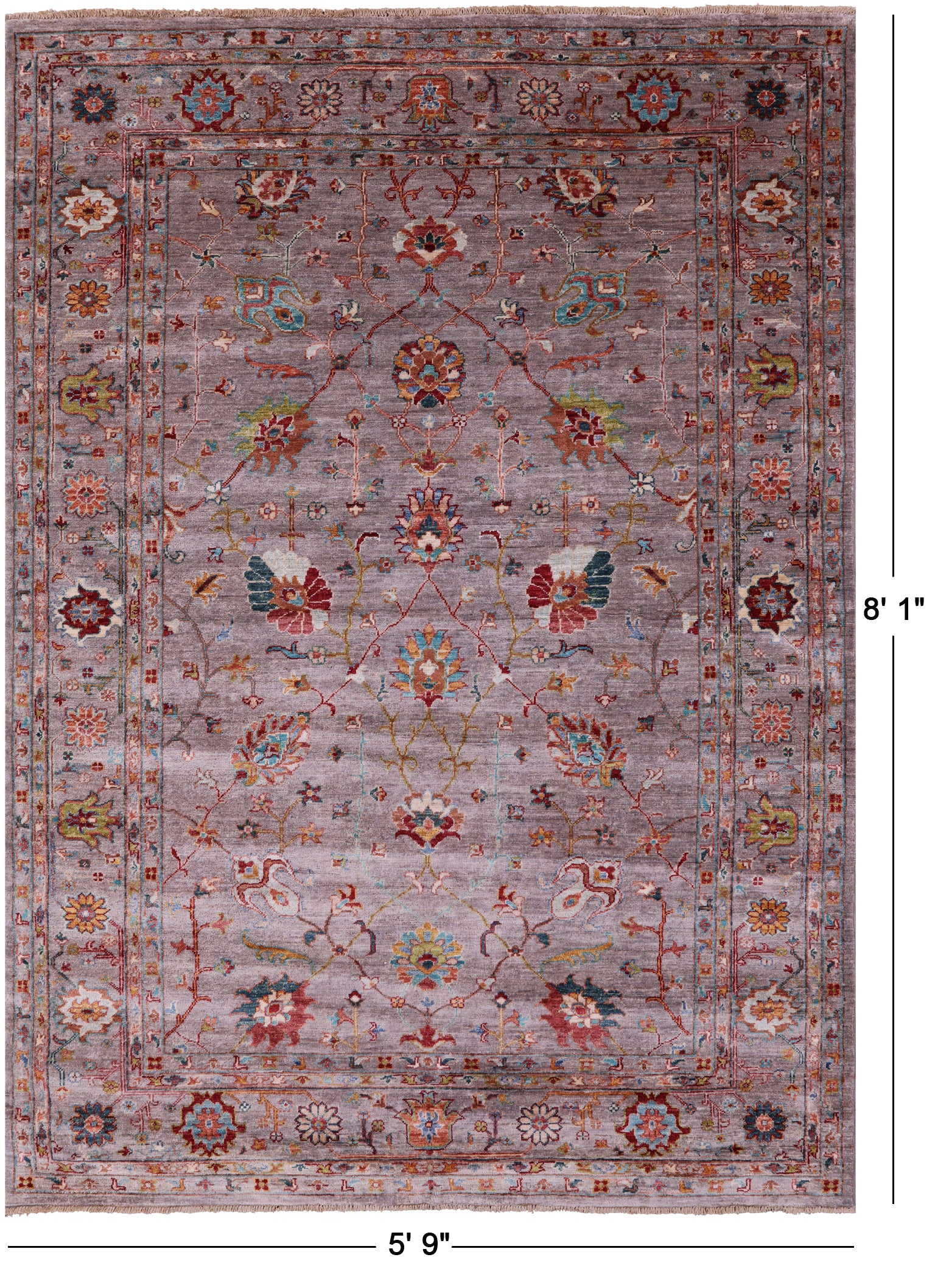 Peshawar Hand Knotted Wool Rug - 5' 9" X 8' 1" - Golden Nile
