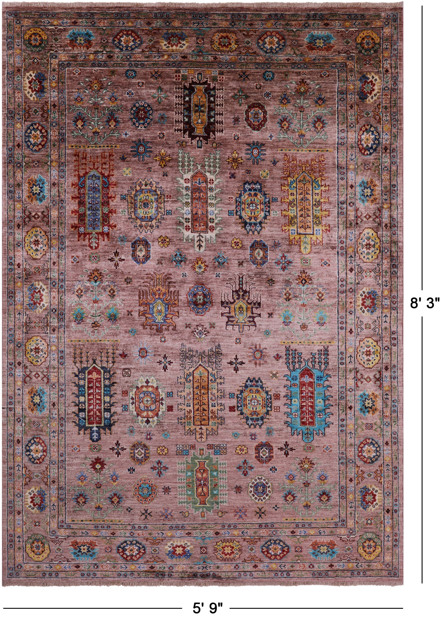 Turkmen Ersari Handmade Wool Rug - 5' 9" X 8' 3" - Golden Nile