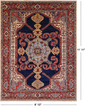 Blue Persian Fine Serapi Hand Knotted Wool Rug - 8' 10" X 11' 11" - Golden Nile