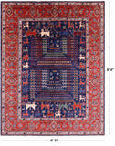 Blue Persian Fine Serapi Hand Knotted Wool Rug - 6' 5" X 8' 4" - Golden Nile