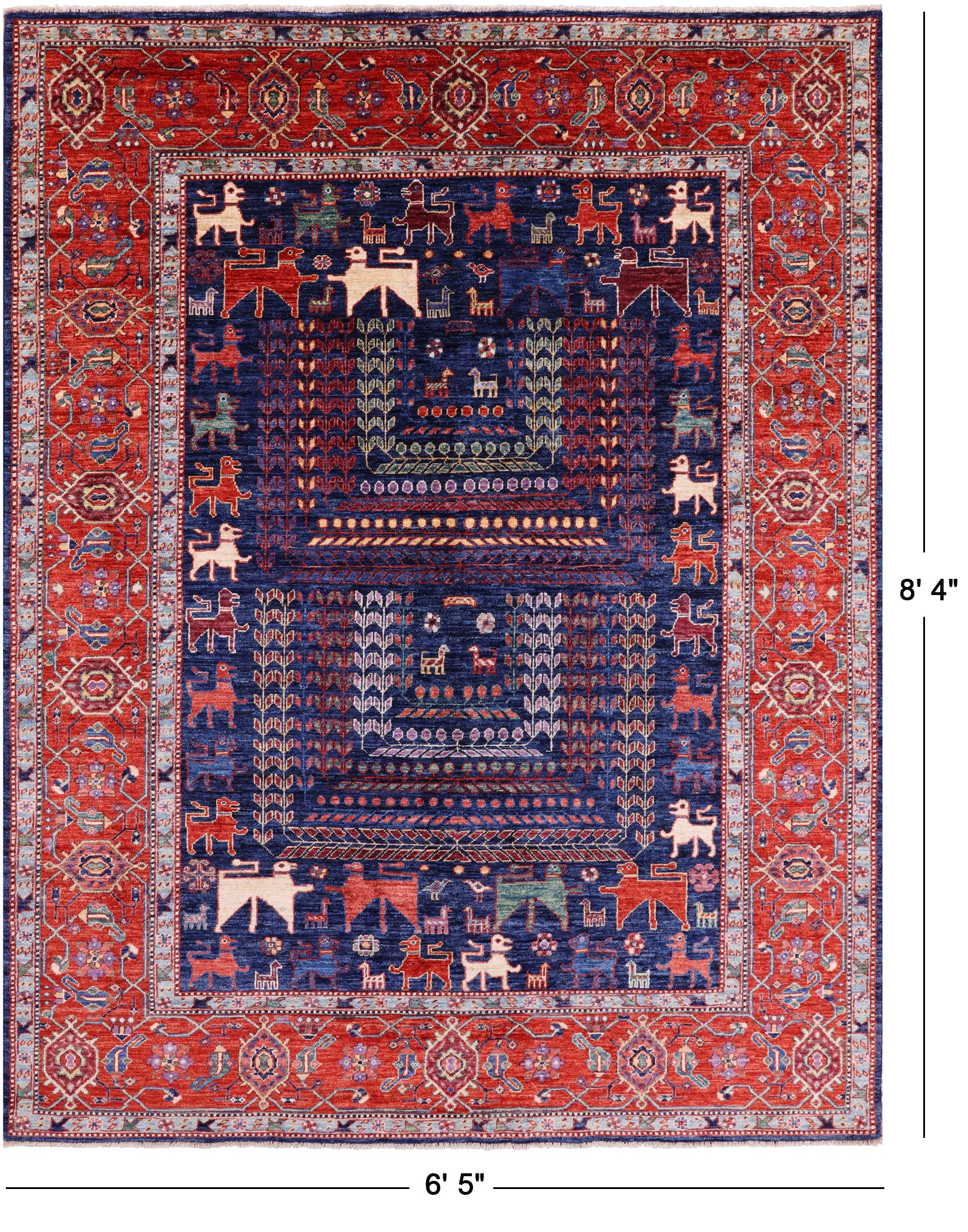 Blue Persian Fine Serapi Hand Knotted Wool Rug - 6' 5" X 8' 4" - Golden Nile
