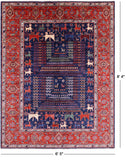 Blue Persian Fine Serapi Hand Knotted Wool Rug - 6' 5" X 8' 4" - Golden Nile