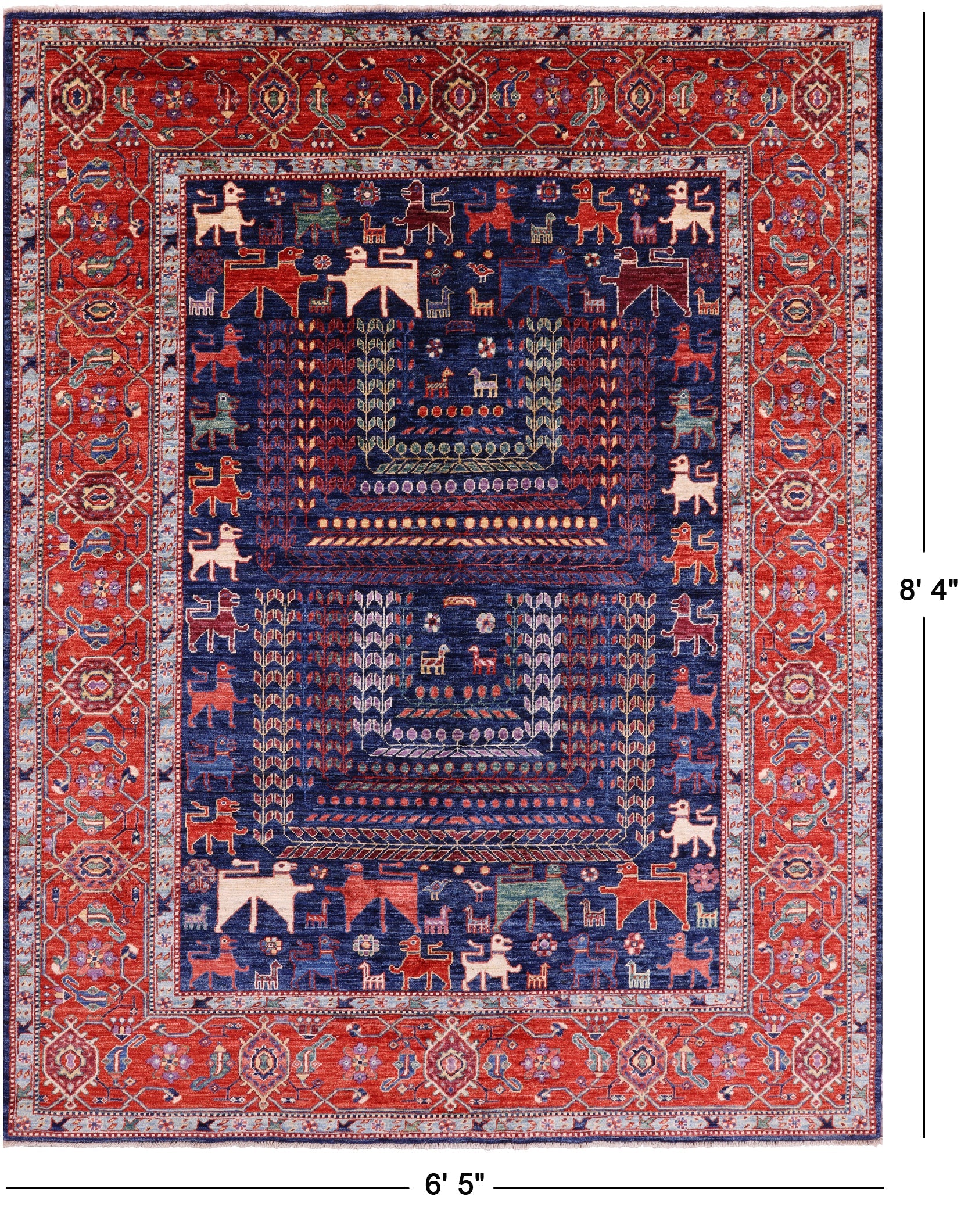 Blue Persian Fine Serapi Hand Knotted Wool Rug - 6' 5" X 8' 4" - Golden Nile