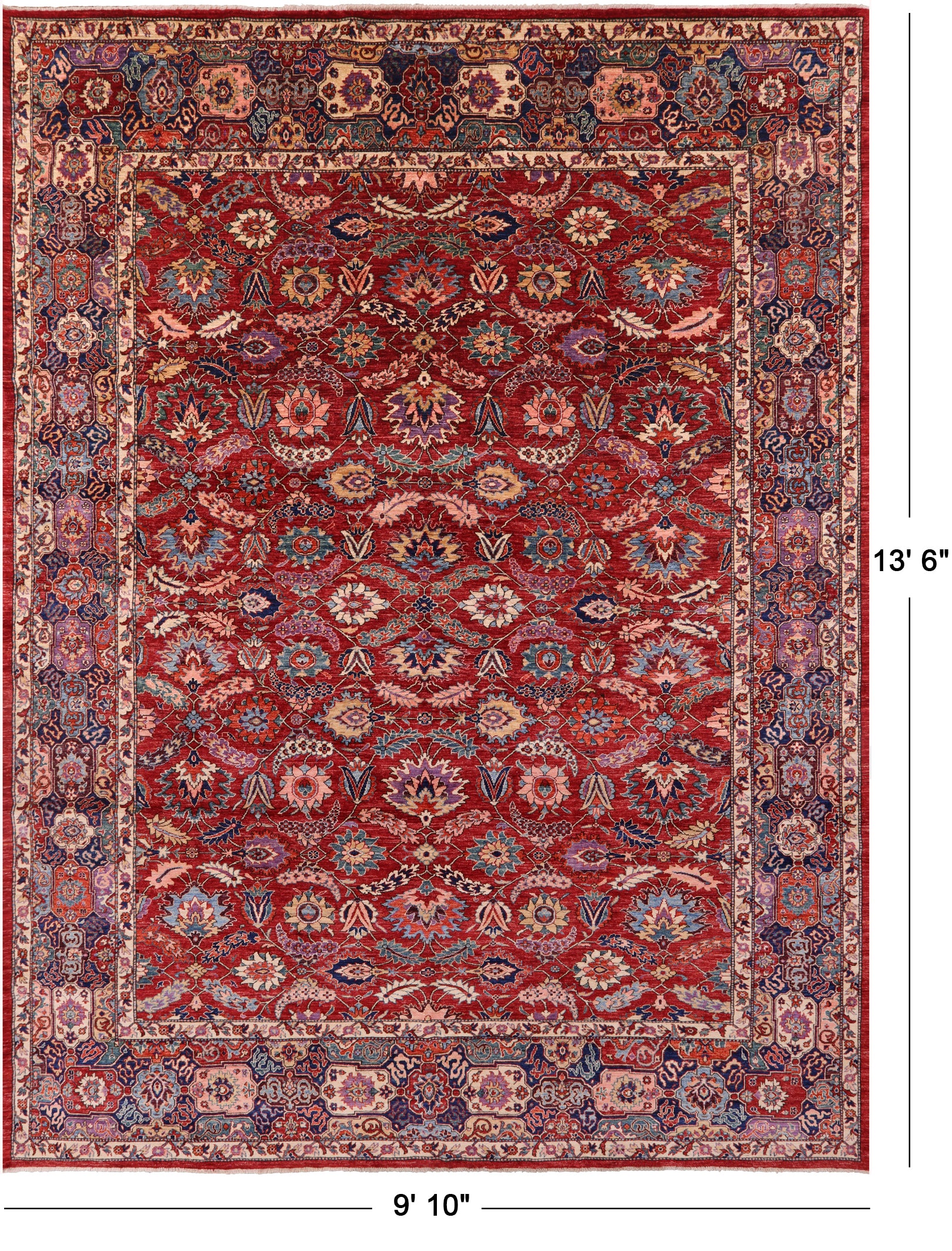 Red Persian Fine Serapi Hand Knotted Wool Rug - 9' 10" X 13' 6" - Golden Nile