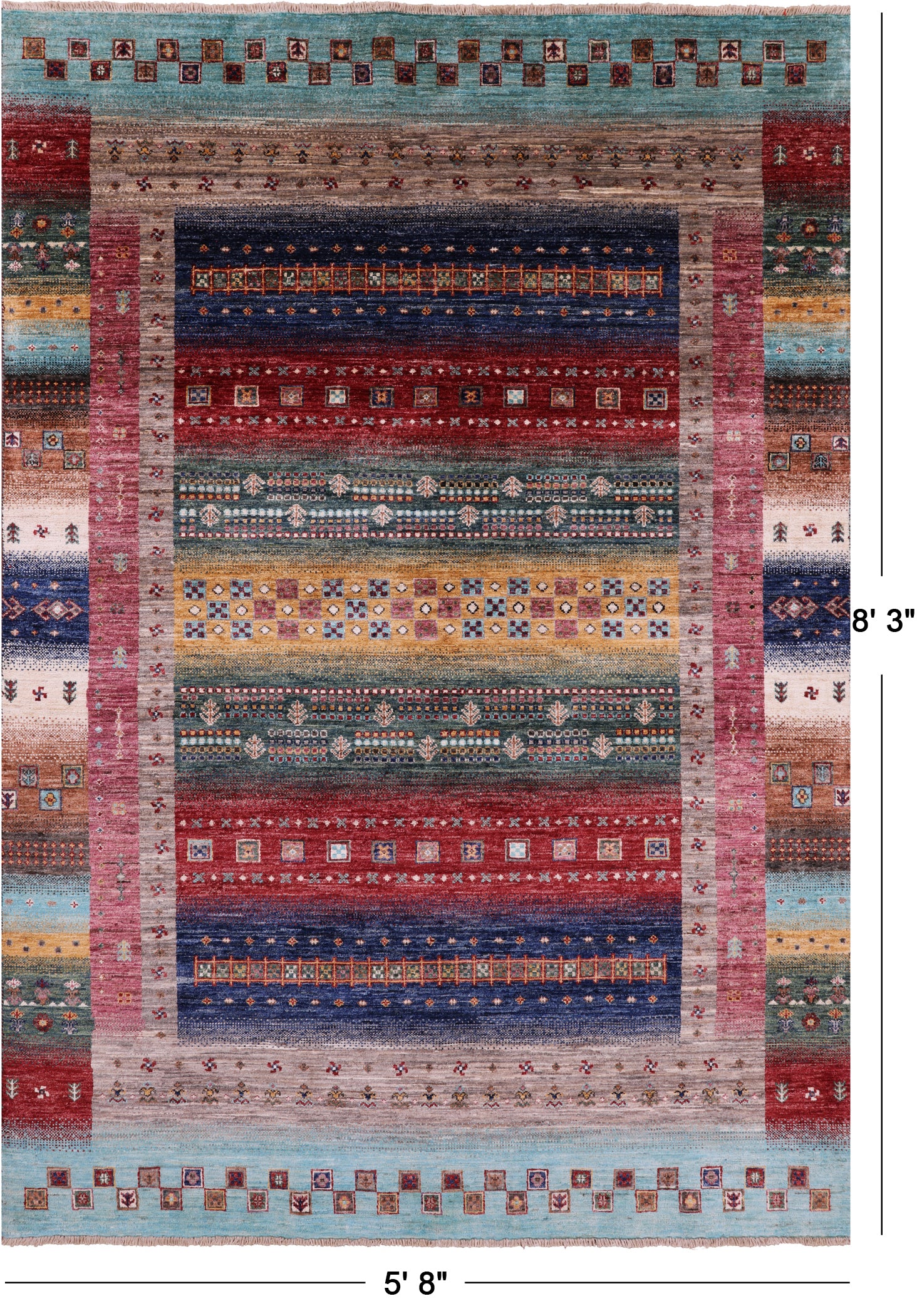 Persian Gabbeh Tribal Hand Knotted Wool Rug - 5' 8" X 8' 3" - Golden Nile