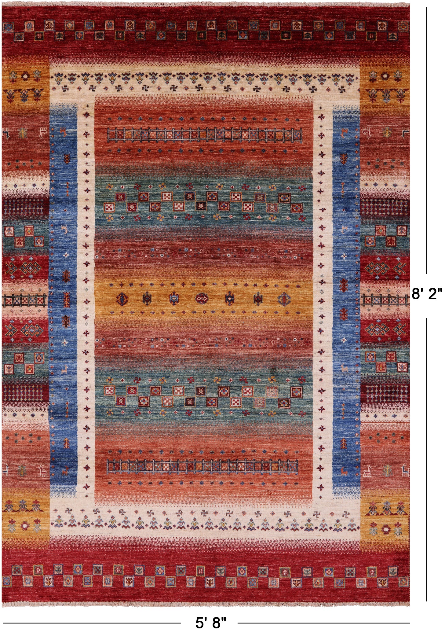 Tribal Persian Gabbeh Hand Knotted Wool Rug - 5' 8" X 8' 2" - Golden Nile