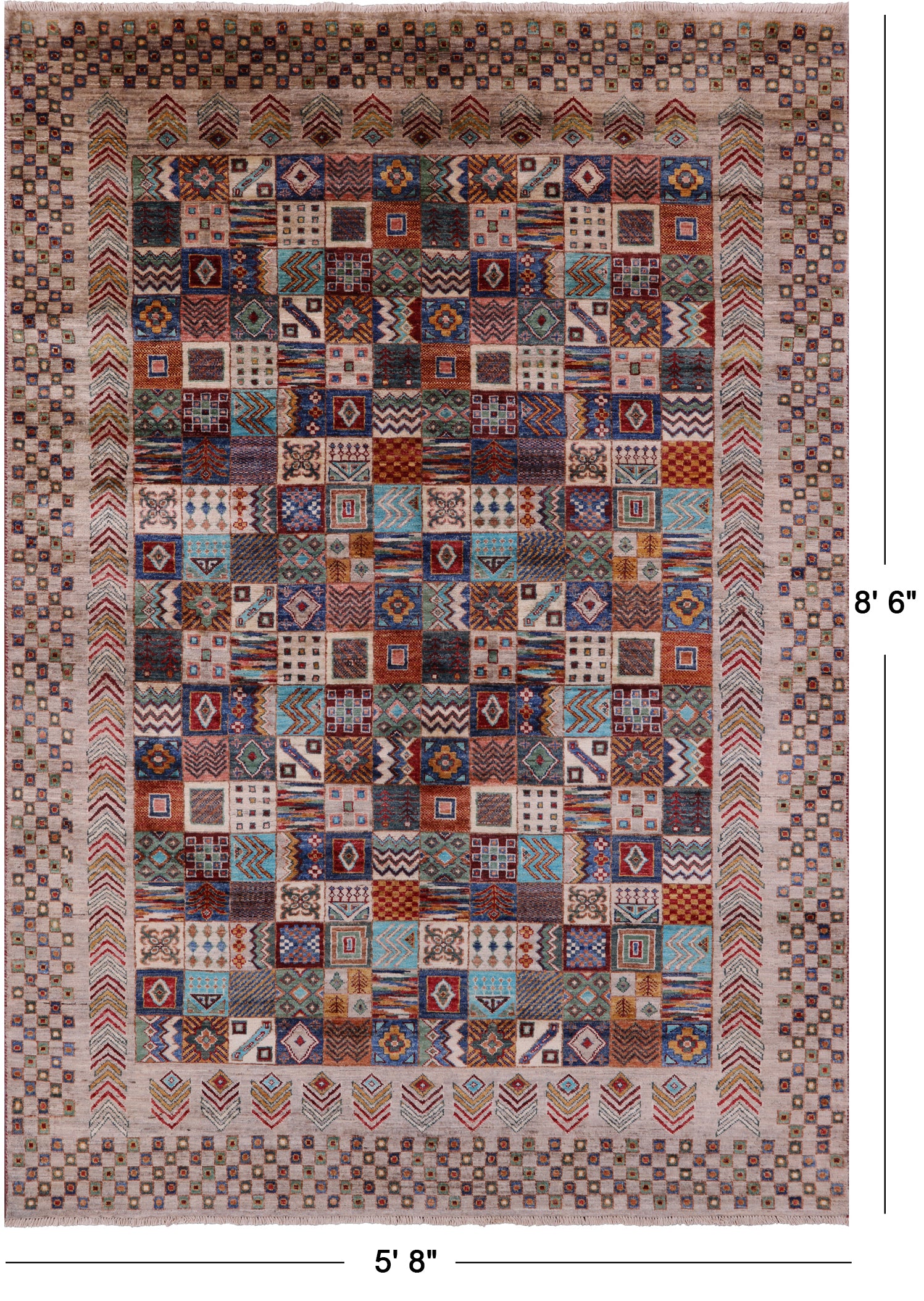 Tribal Persian Gabbeh Handmade Wool Rug - 5' 8" X 8' 6" - Golden Nile