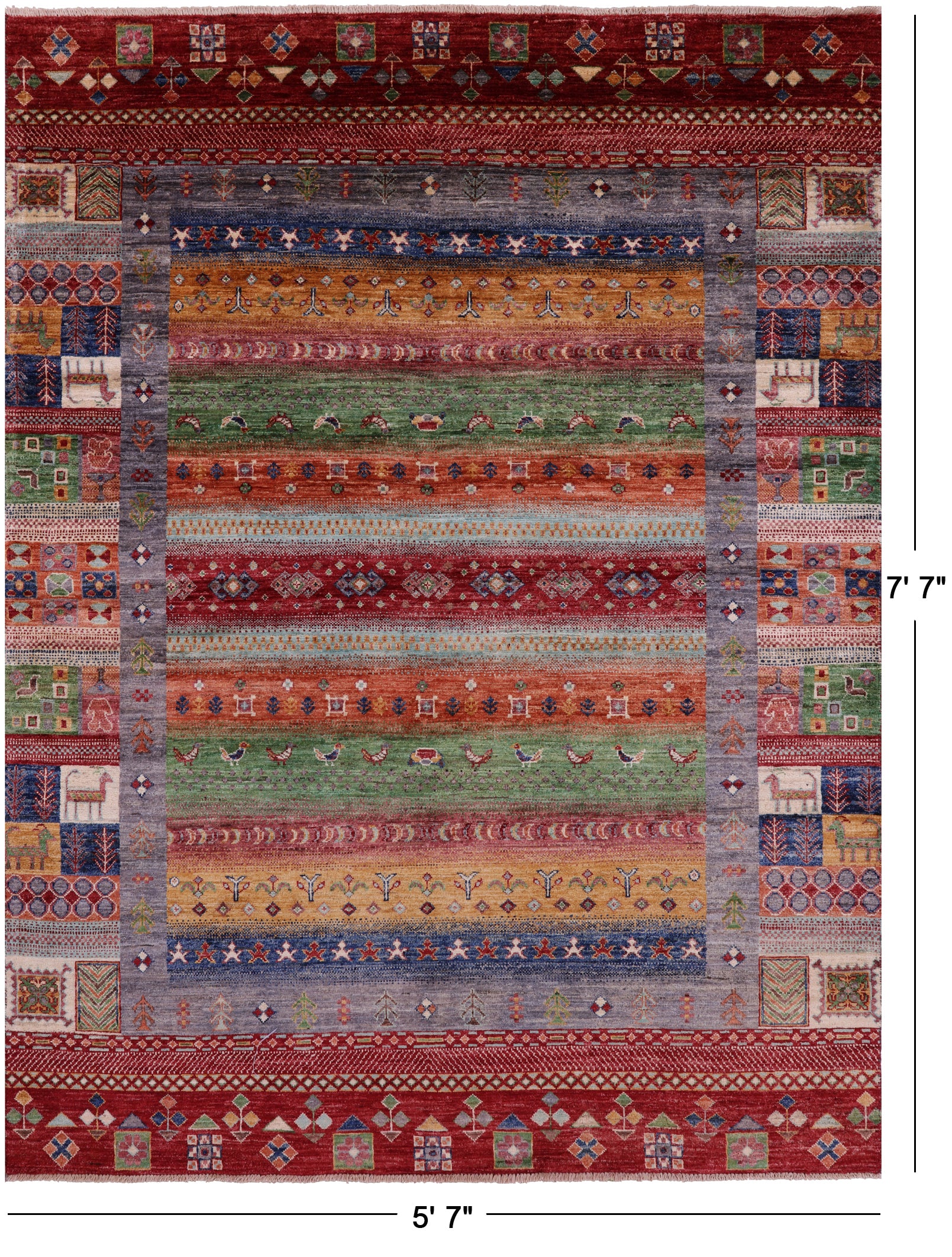 Tribal Persian Gabbeh Hand Knotted Wool Rug - 5' 7" X 7' 7" - Golden Nile