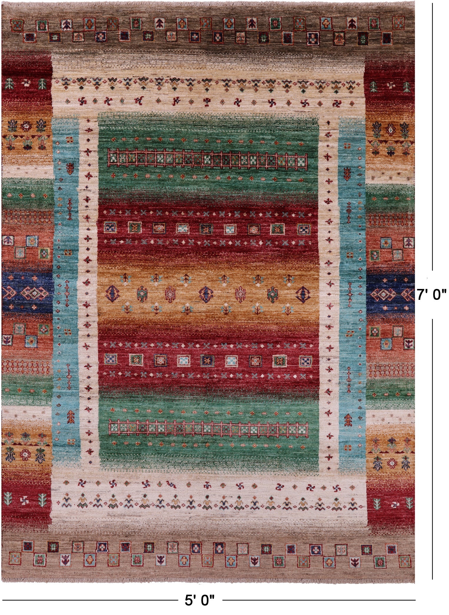 Tribal Persian Gabbeh Hand Knotted Wool Rug - 5' 0" X 7' 0" - Golden Nile