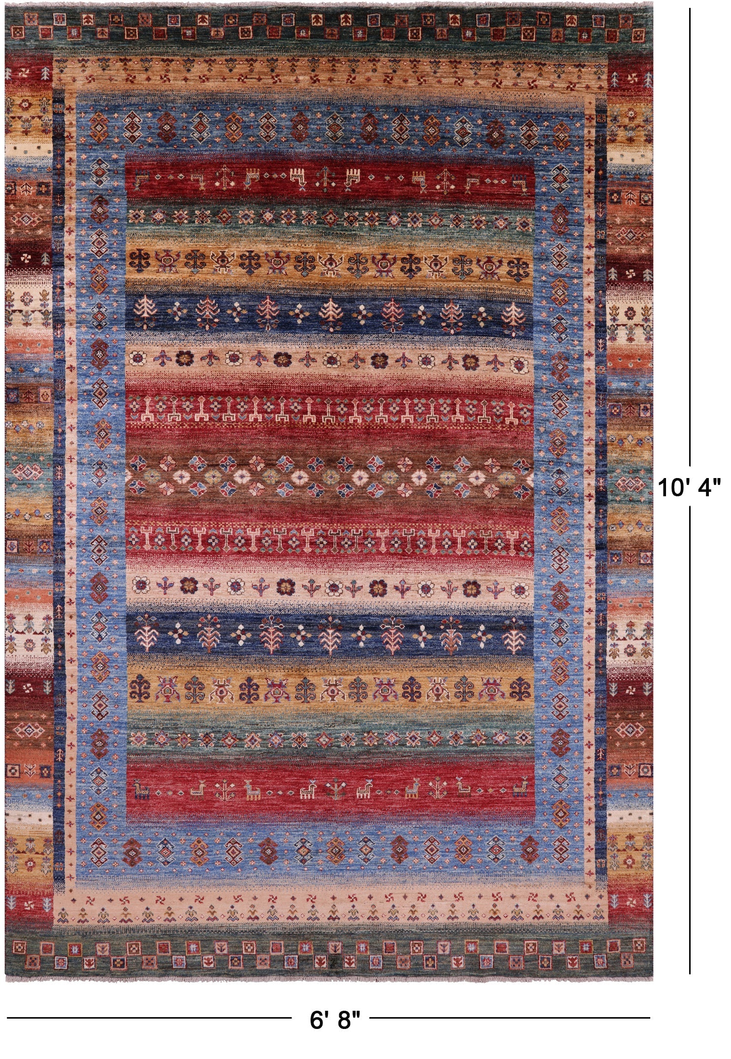 Tribal Persian Gabbeh Hand Knotted Wool Rug - 6' 8" X 10' 4" - Golden Nile