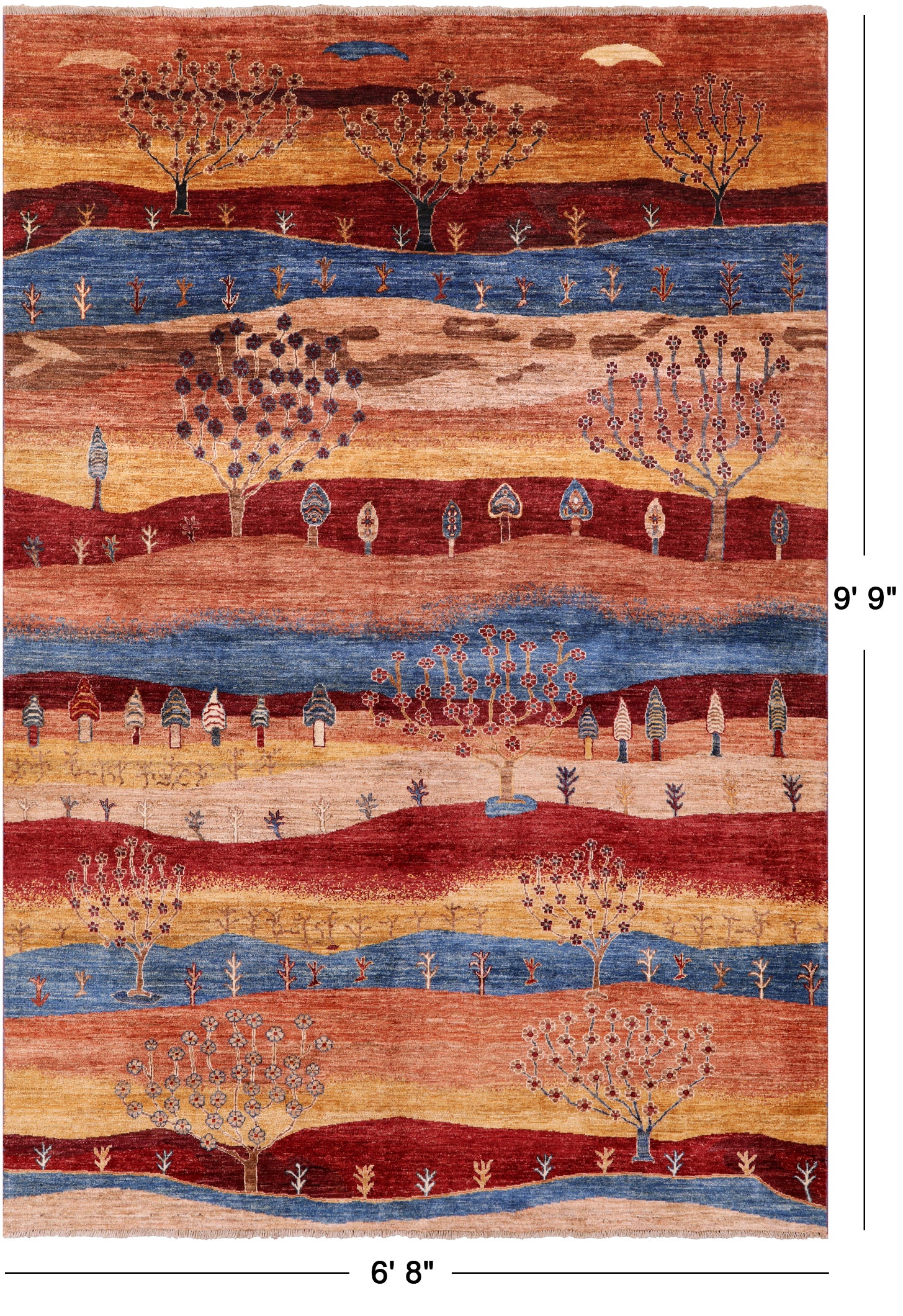 Tribal Persian Gabbeh Hand Knotted Wool Rug - 6' 8" X 9' 9" - Golden Nile