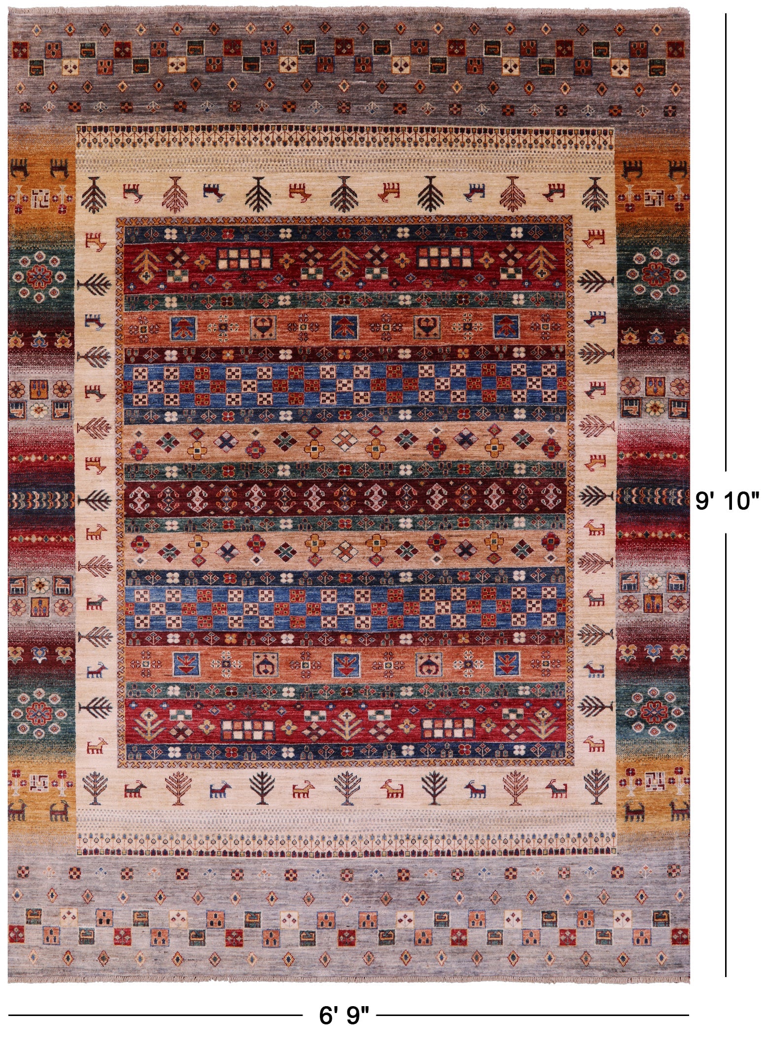 Persian Gabbeh Tribal Hand Knotted Wool Rug - 6' 9" X 9' 10" - Golden Nile